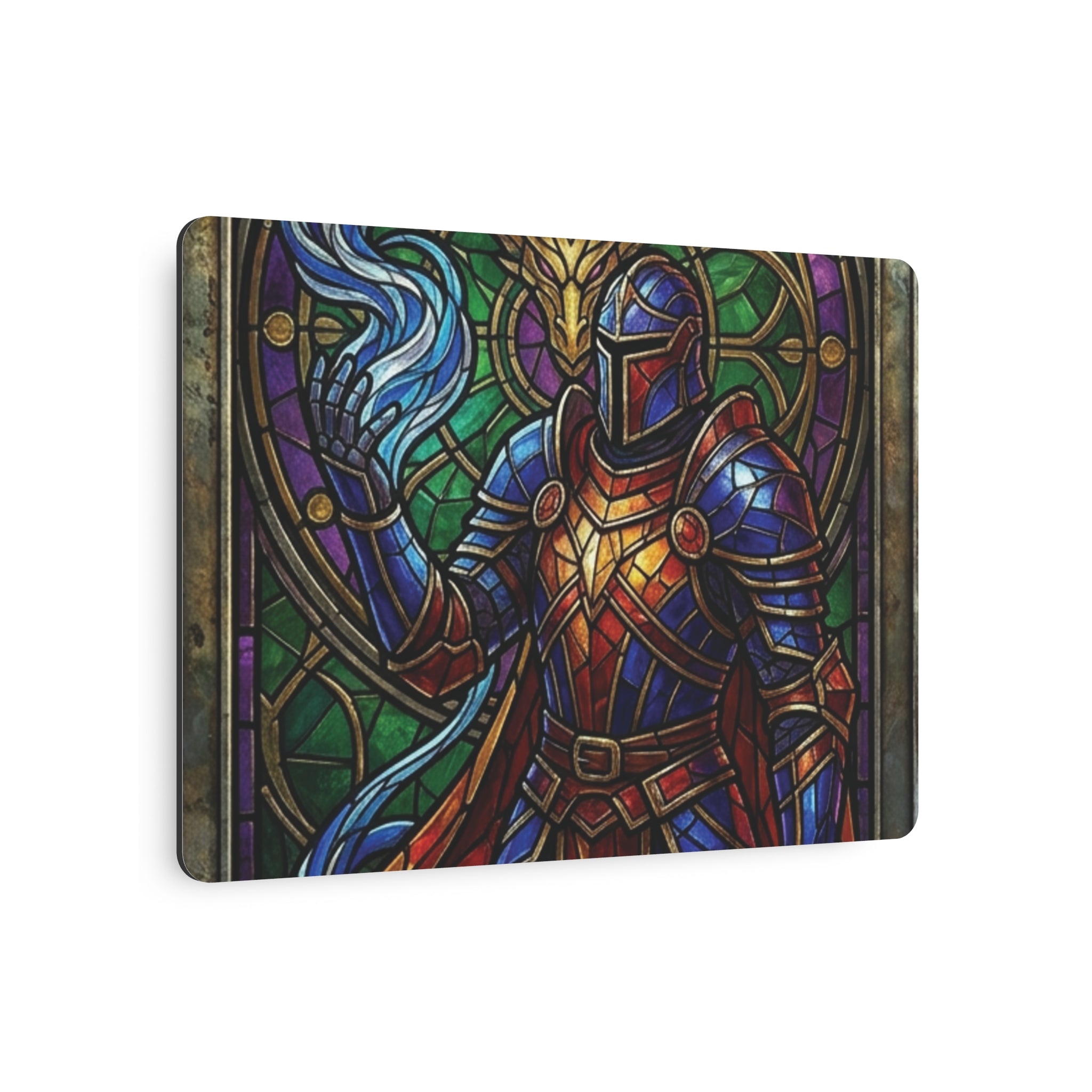 The Arcane Dragon-Knight – Stained-Glass Metal Print