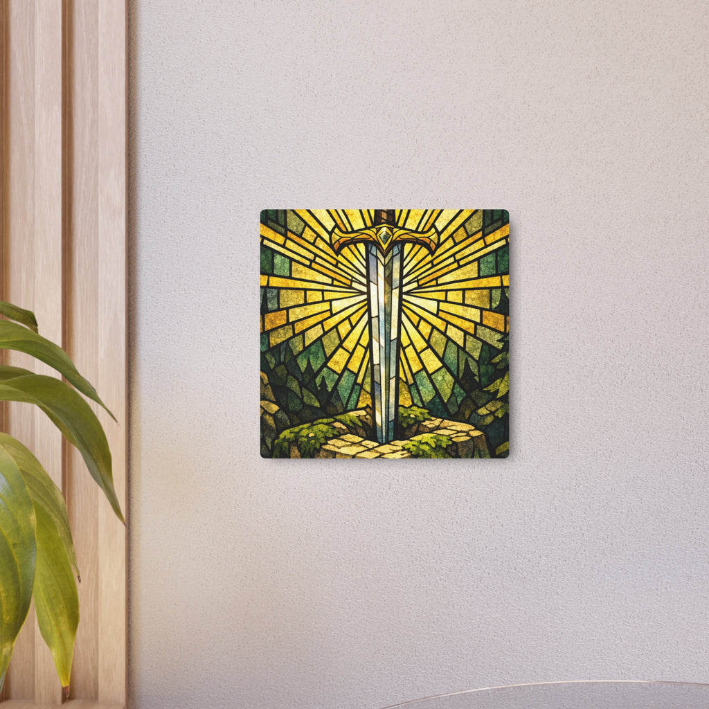 The Sovereign's Blade: Gothic Stained-Glass Art