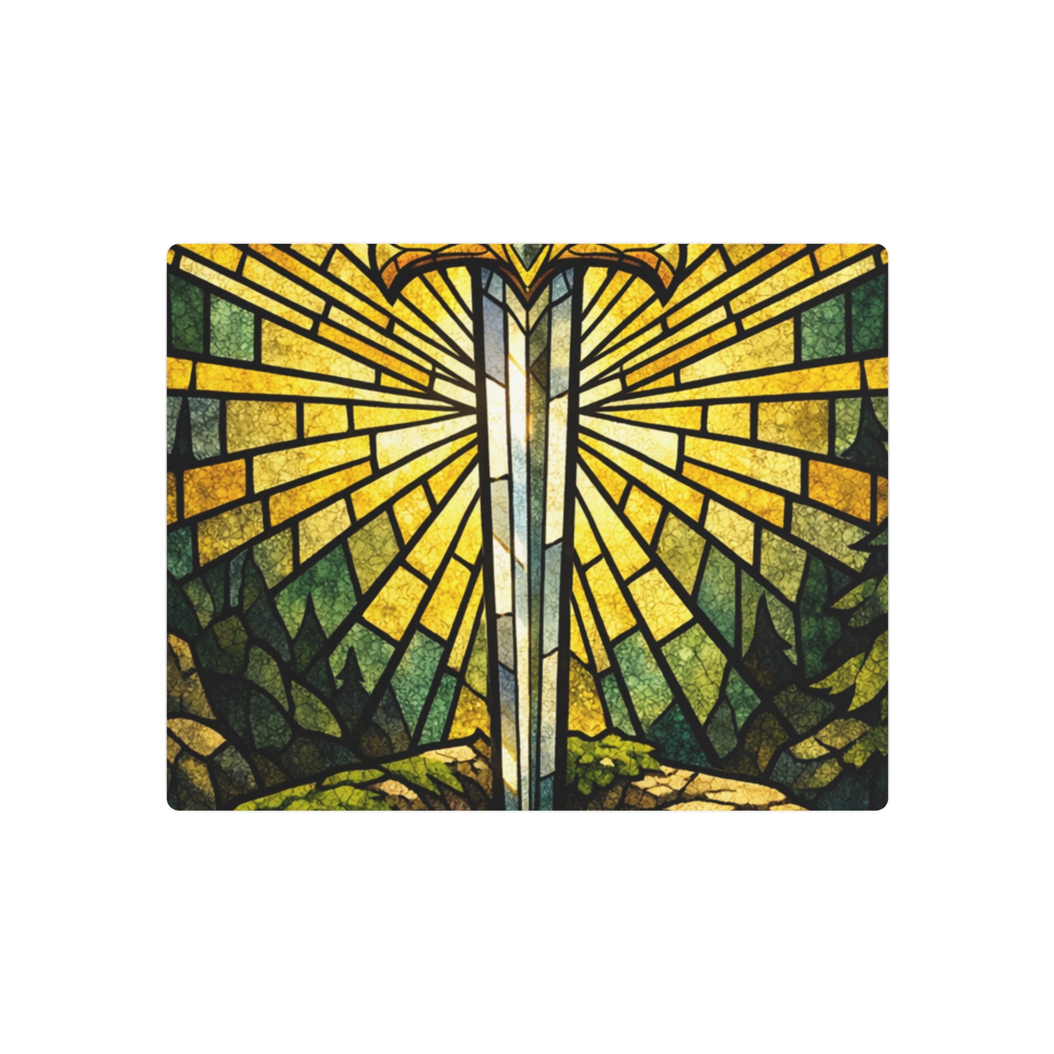 The Sovereign's Blade: Gothic Stained-Glass Art