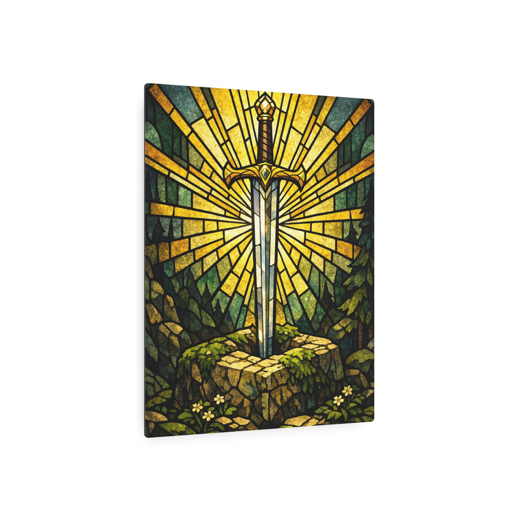 The Sovereign's Blade: Gothic Stained-Glass Art