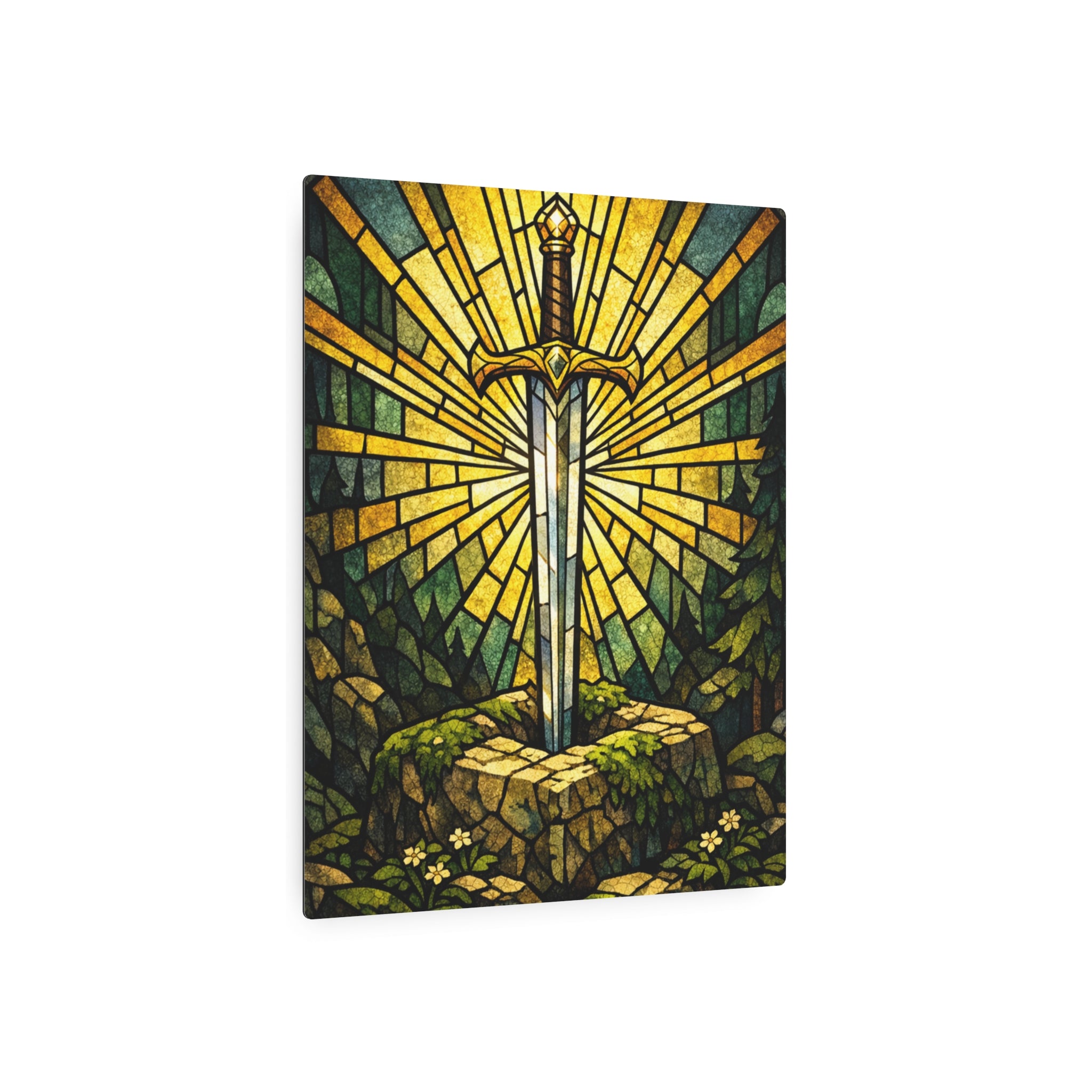 The Sovereign's Blade: Gothic Stained-Glass Art