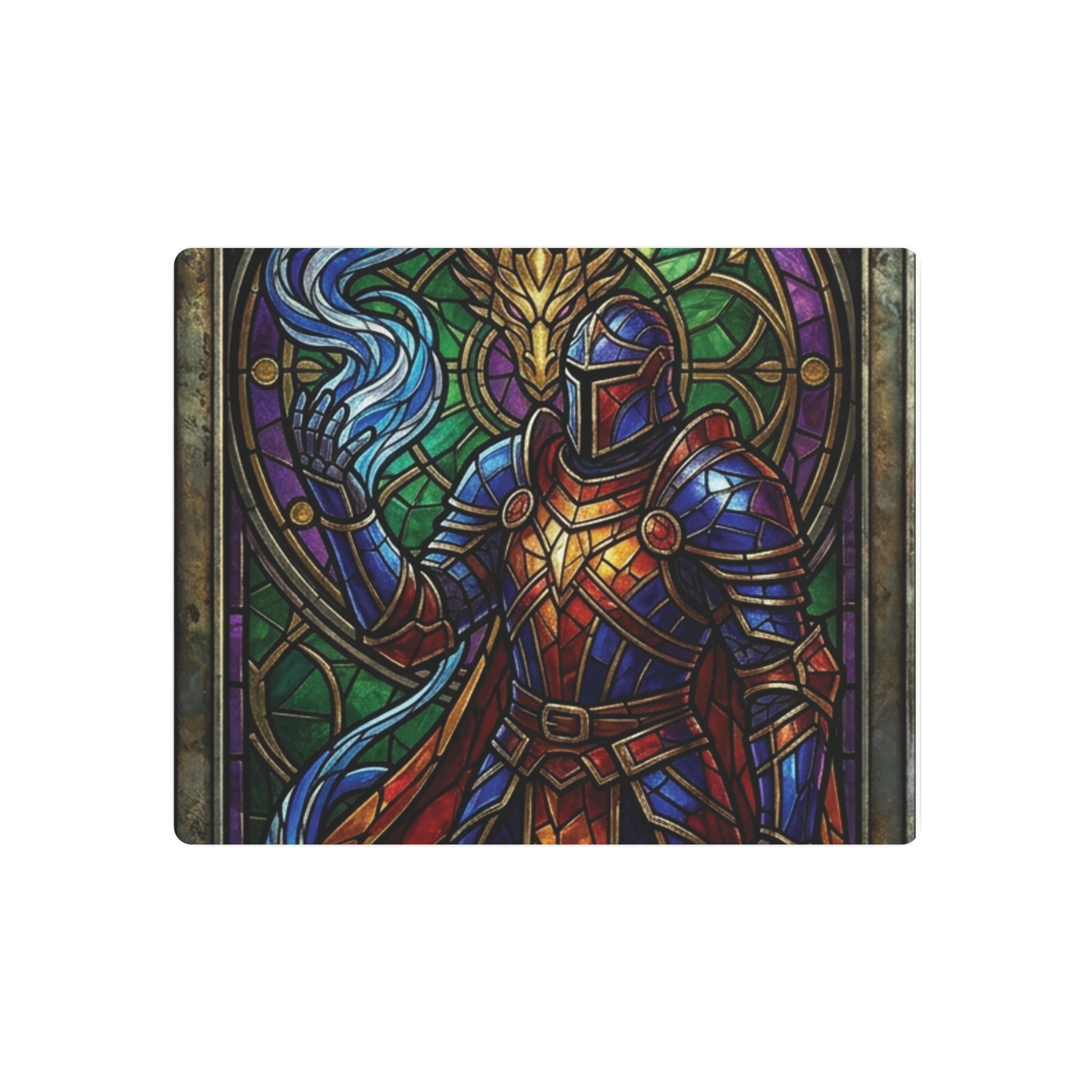 The Arcane Dragon-Knight – Stained-Glass Metal Print