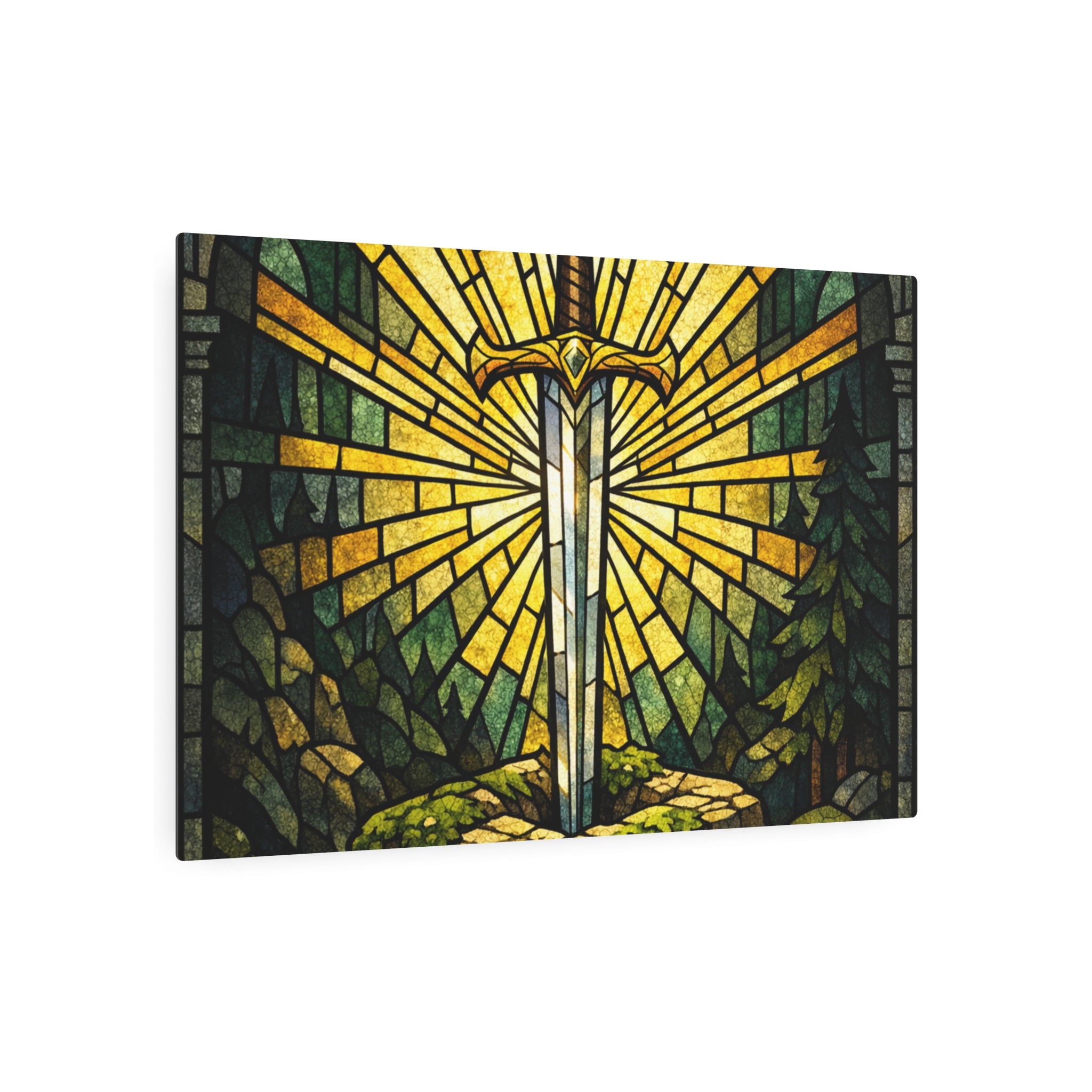 The Sovereign's Blade: Gothic Stained-Glass Art