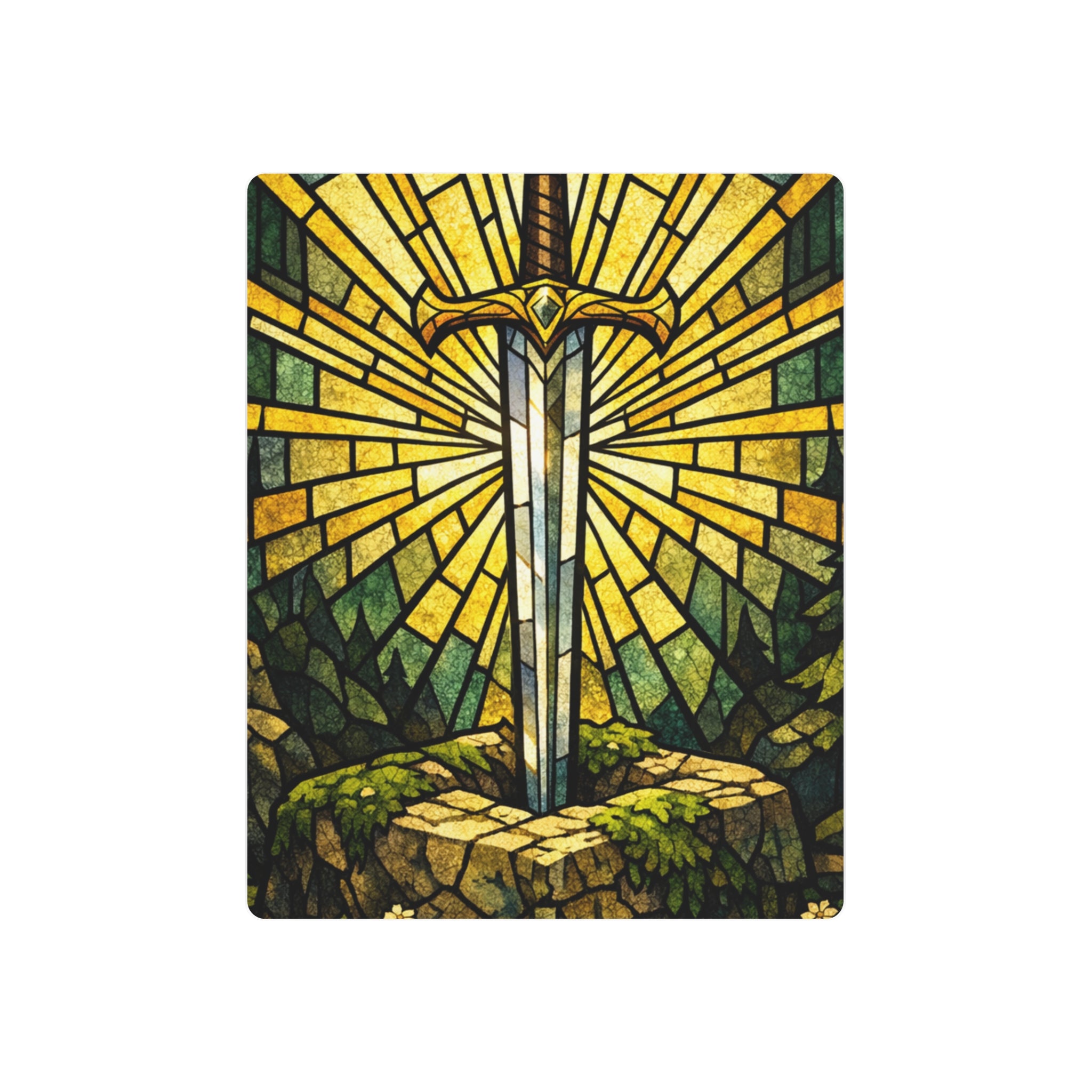 The Sovereign's Blade: Gothic Stained-Glass Art
