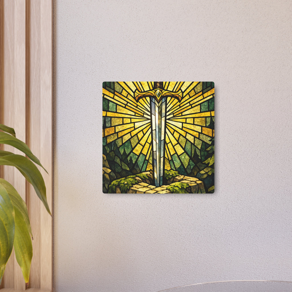 The Sovereign's Blade: Gothic Stained-Glass Art
