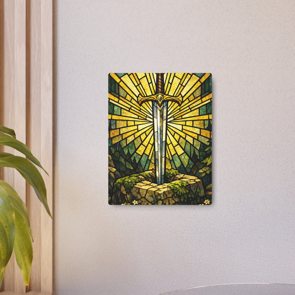 The Sovereign's Blade: Gothic Stained-Glass Art