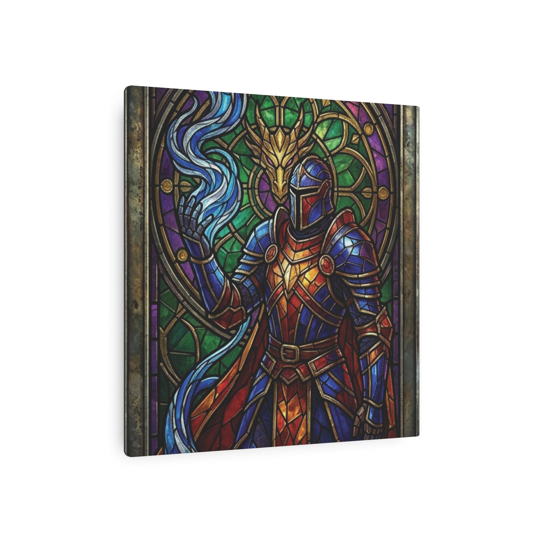 The Arcane Dragon-Knight – Stained-Glass Metal Print