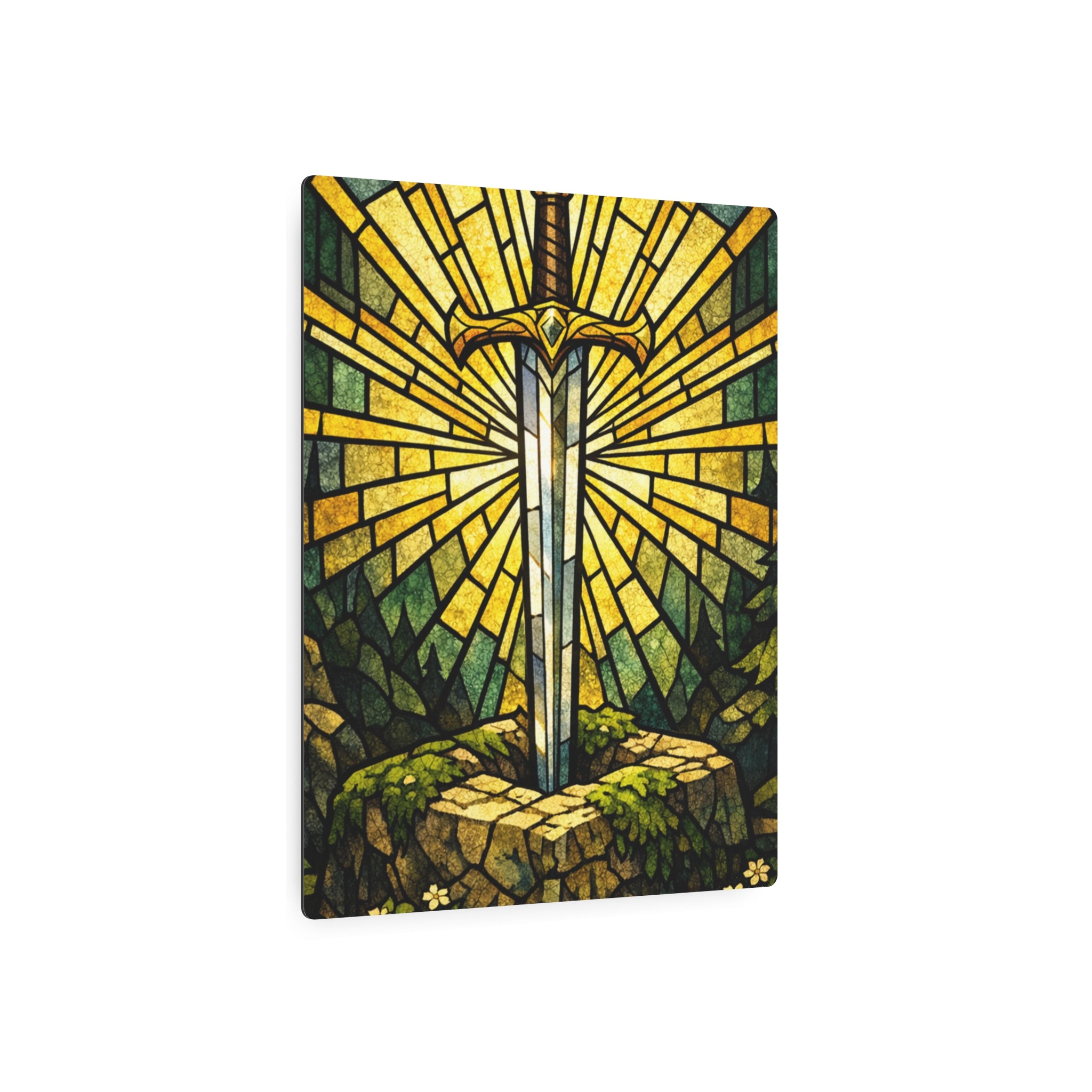 The Sovereign's Blade: Gothic Stained-Glass Art