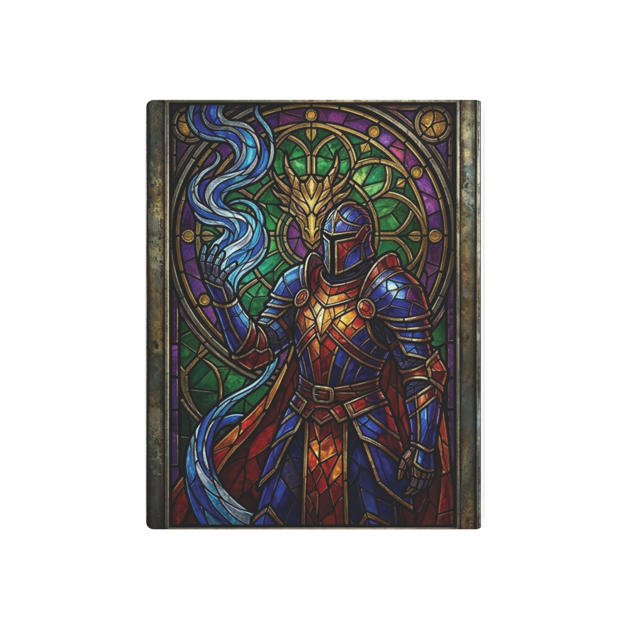 The Arcane Dragon-Knight – Stained-Glass Metal Print