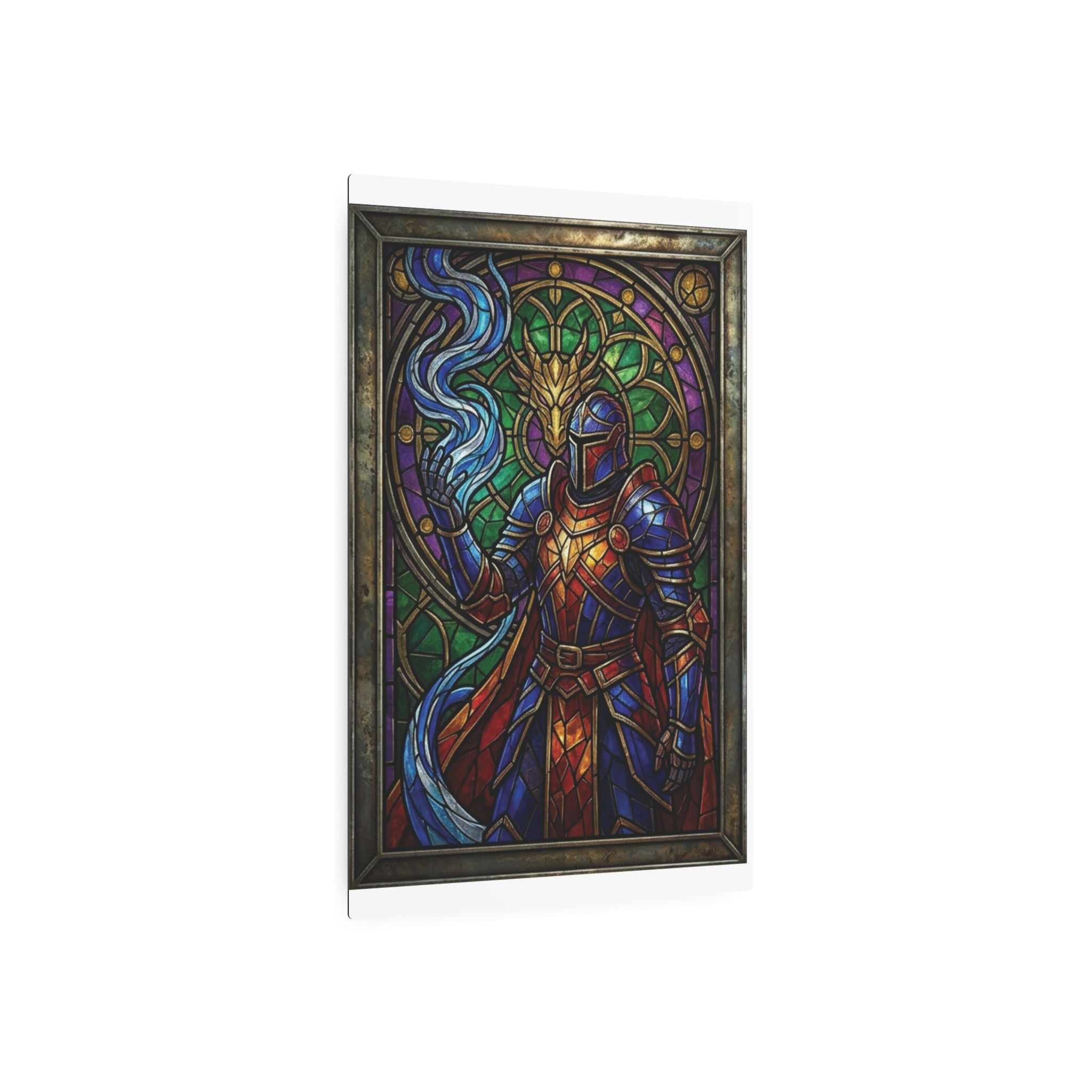 The Arcane Dragon-Knight – Stained-Glass Metal Print