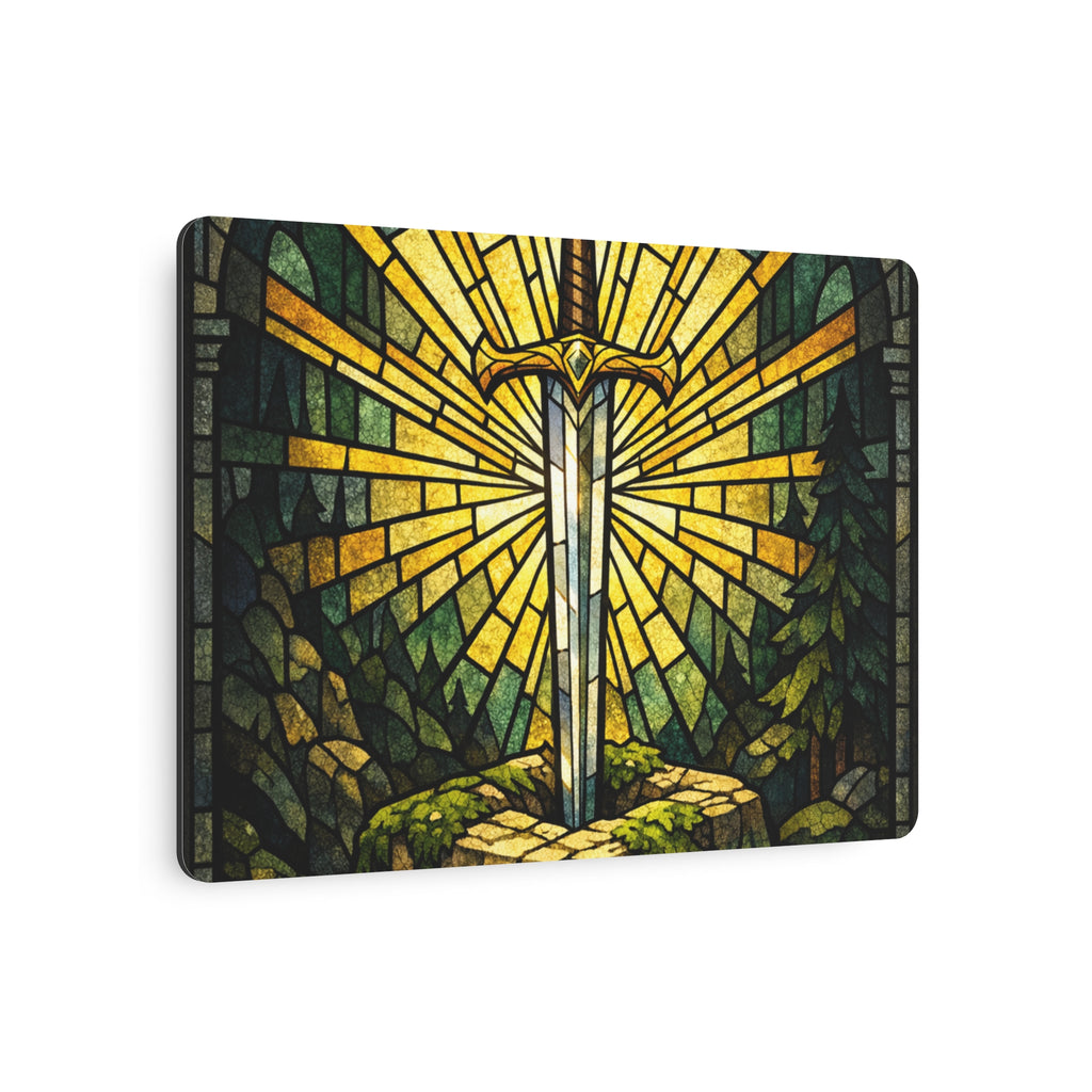 The Sovereign's Blade: Gothic Stained-Glass Art