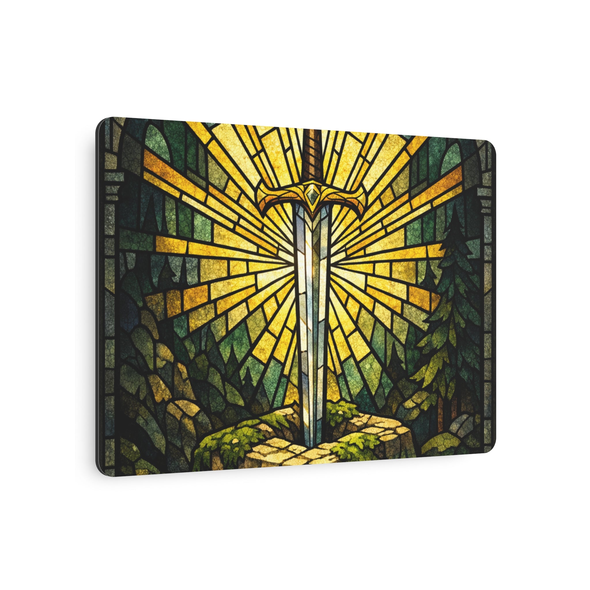 The Sovereign's Blade: Gothic Stained-Glass Art