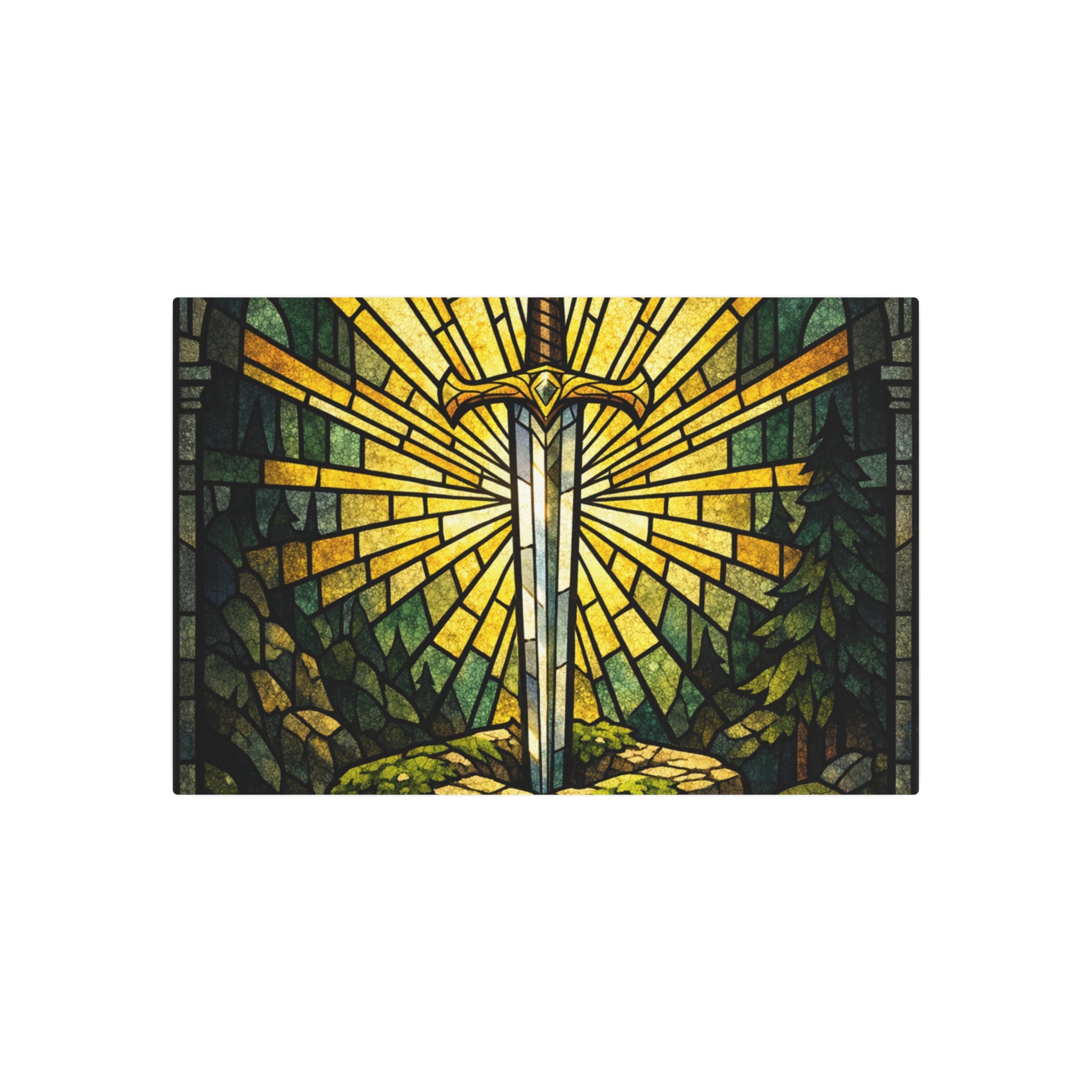 The Sovereign's Blade: Gothic Stained-Glass Art
