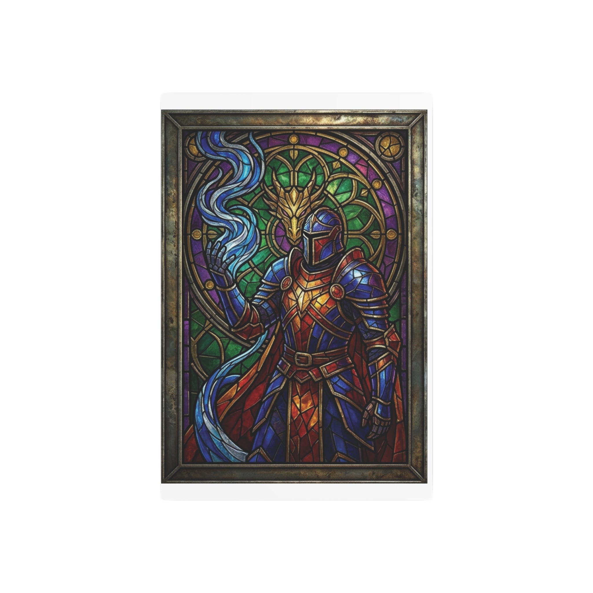 The Arcane Dragon-Knight – Stained-Glass Metal Print