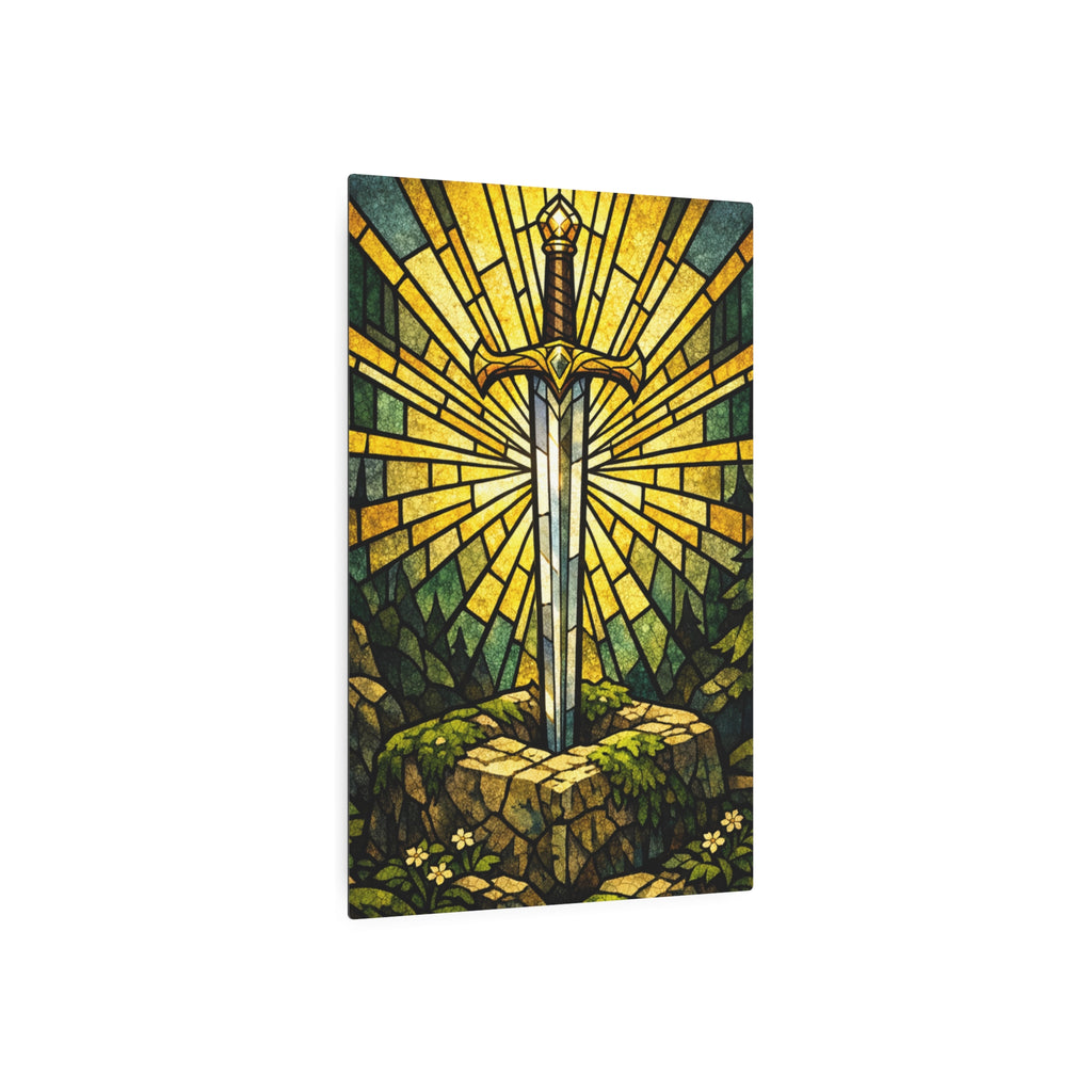 The Sovereign's Blade: Gothic Stained-Glass Art