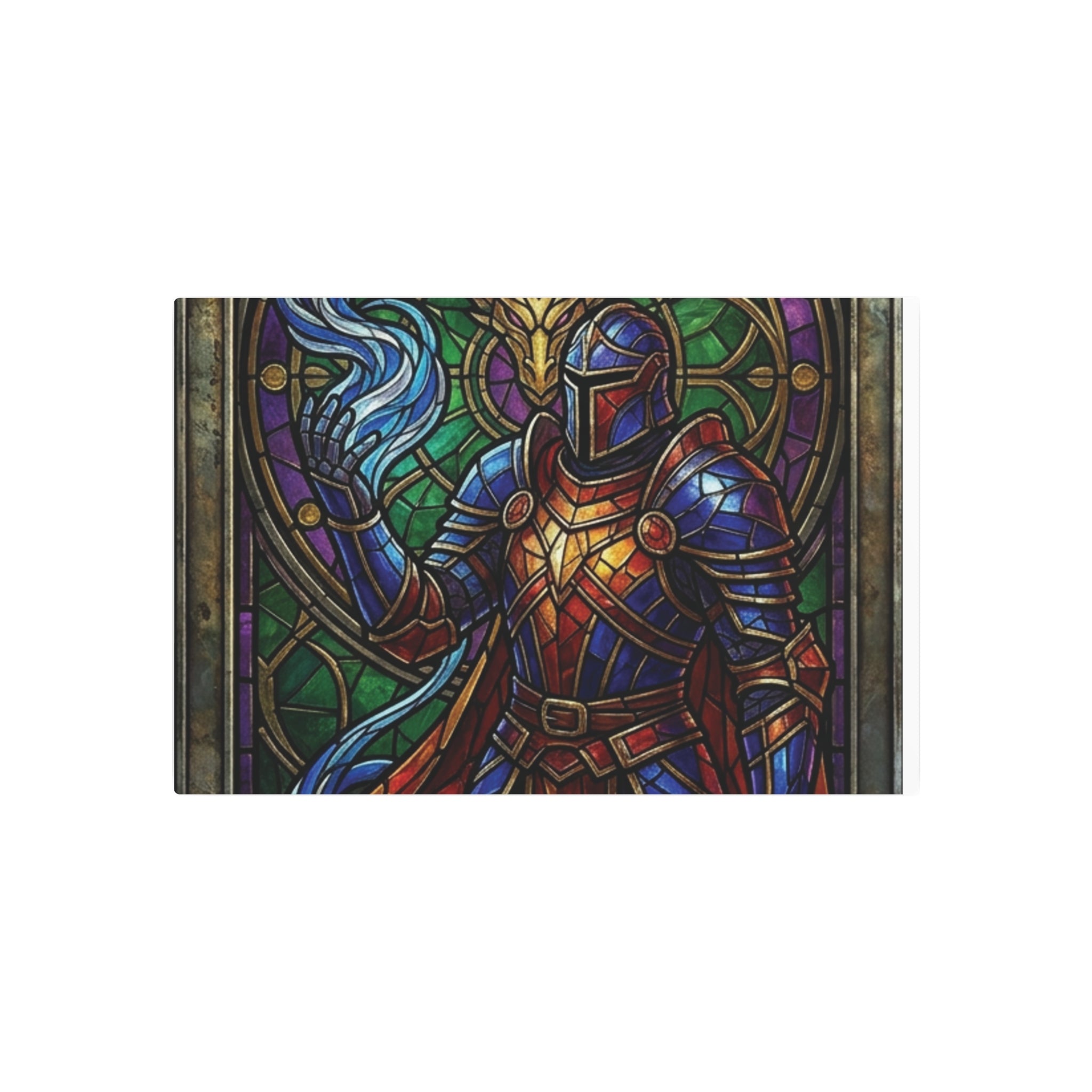 The Arcane Dragon-Knight – Stained-Glass Metal Print