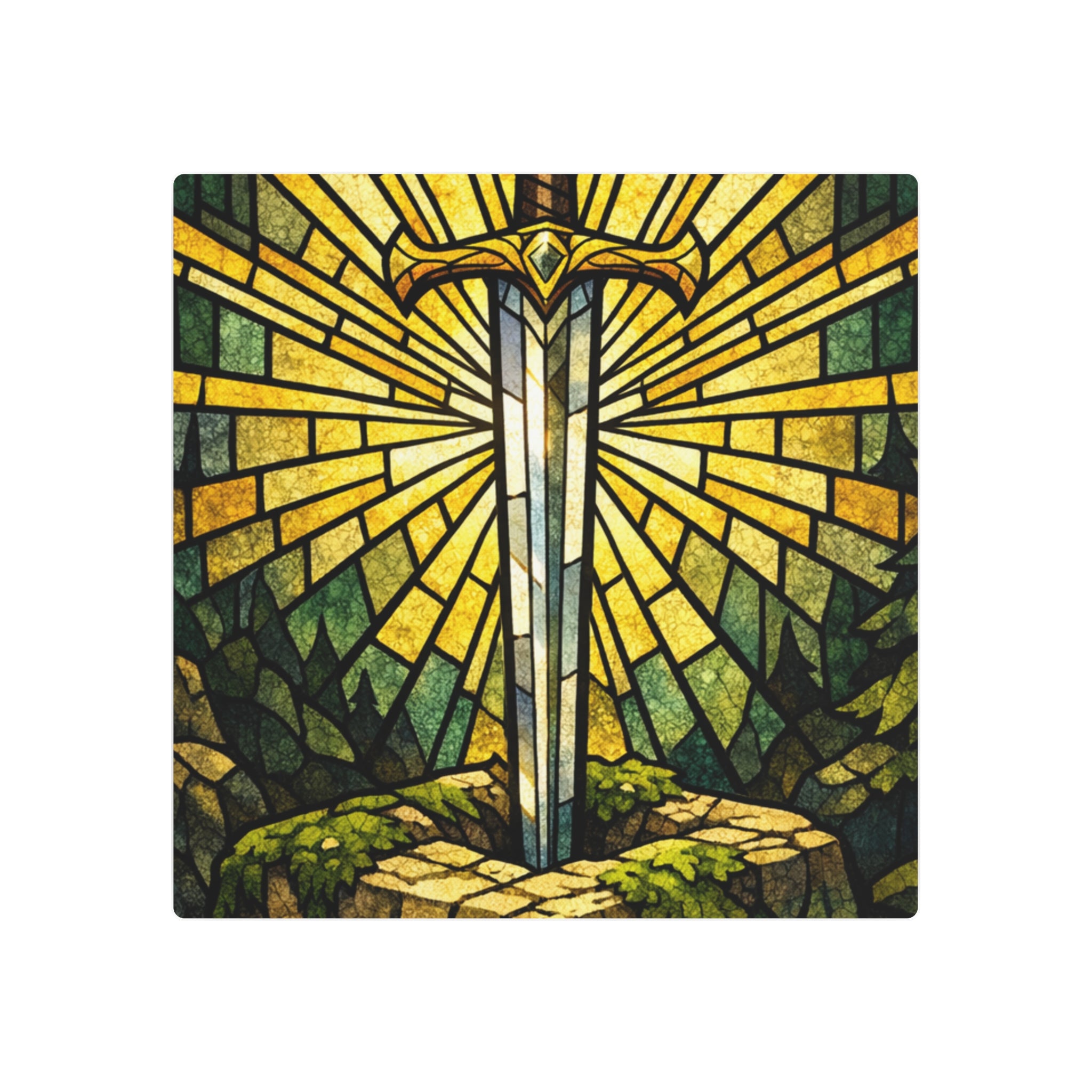 The Sovereign's Blade: Gothic Stained-Glass Art