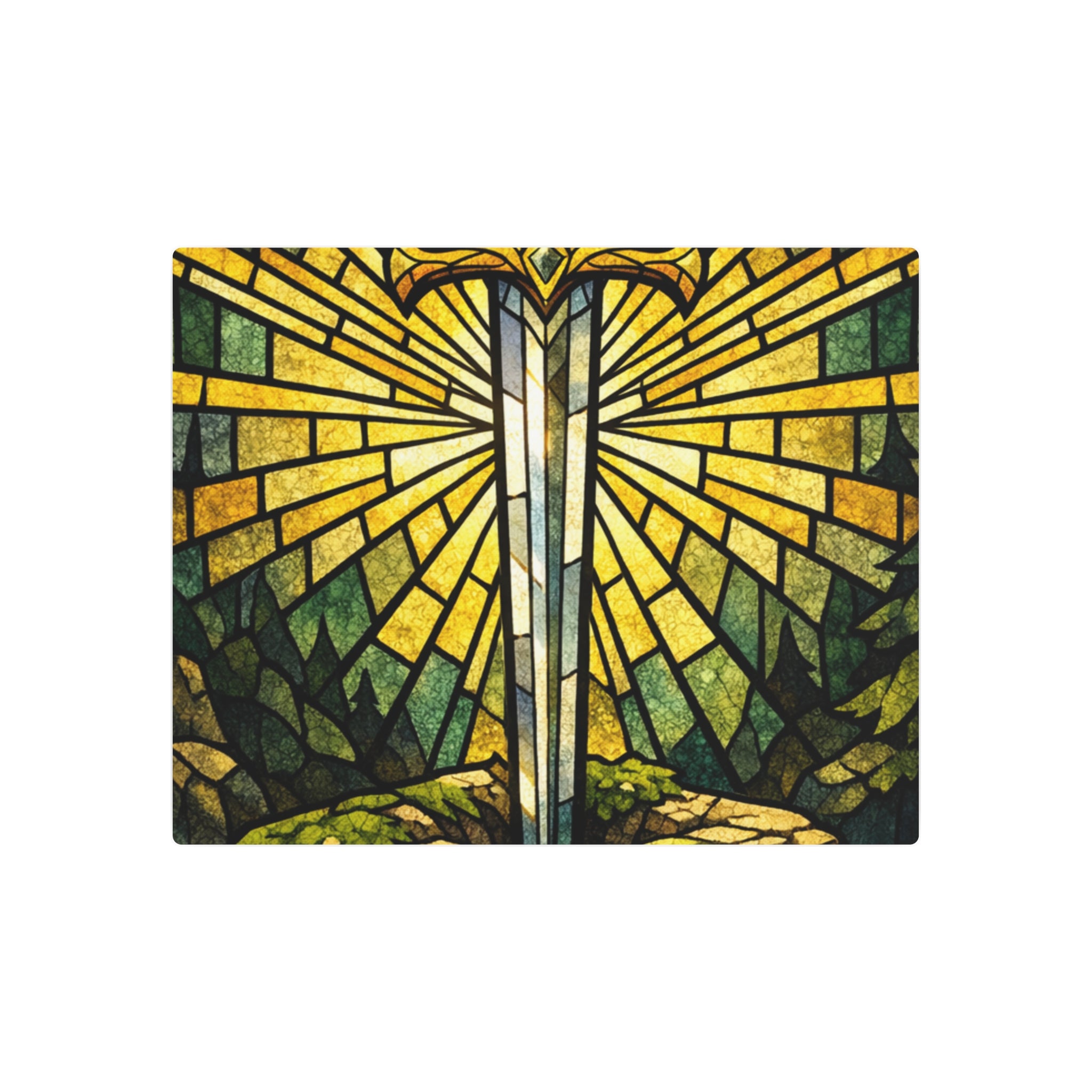 The Sovereign's Blade: Gothic Stained-Glass Art