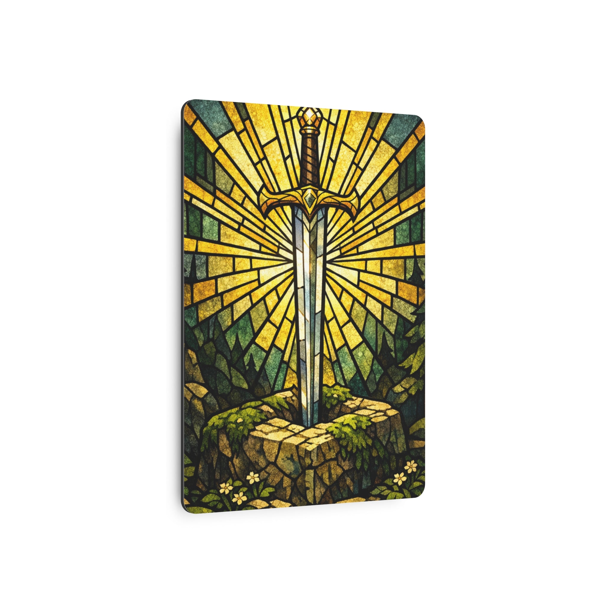 The Sovereign's Blade: Gothic Stained-Glass Art