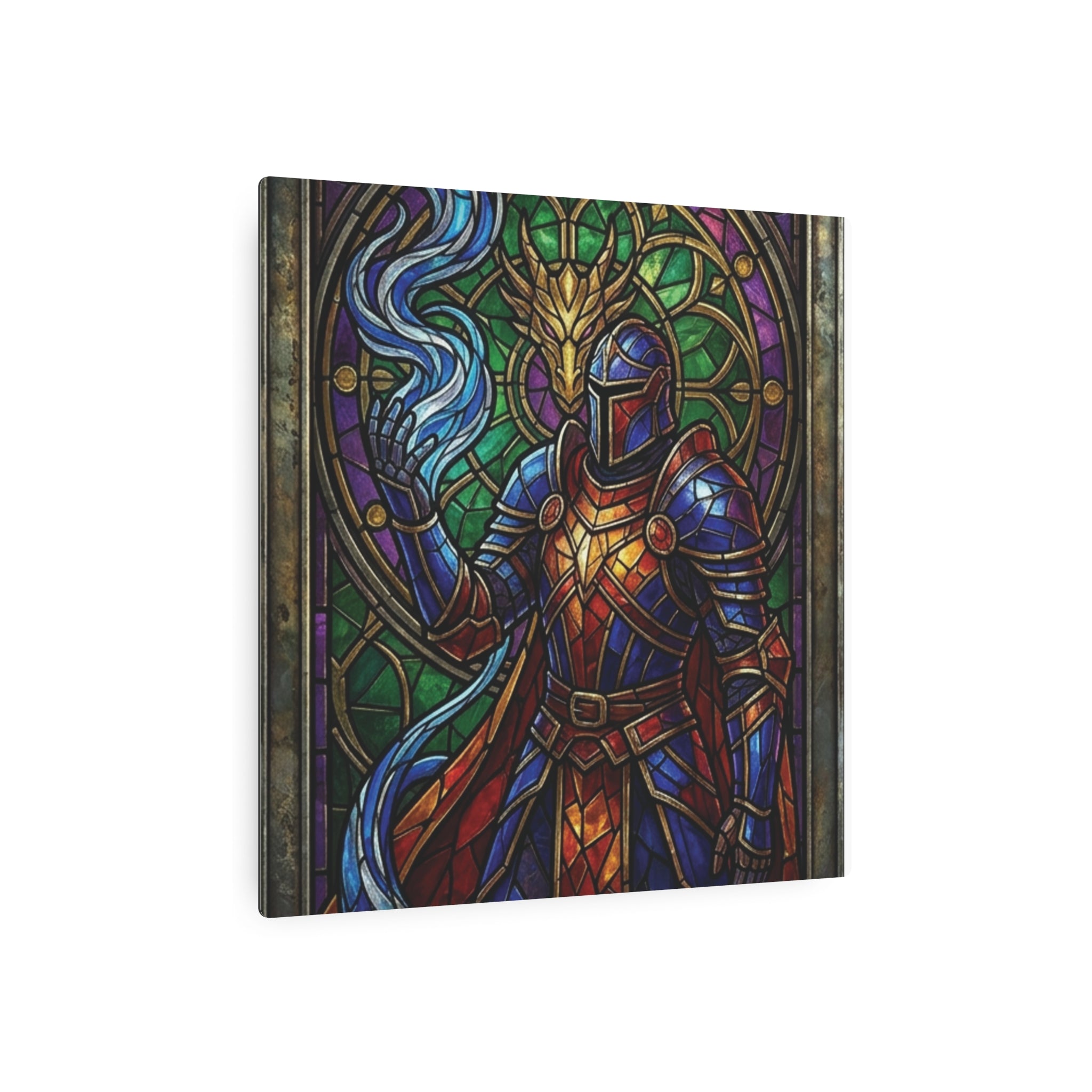 The Arcane Dragon-Knight – Stained-Glass Metal Print