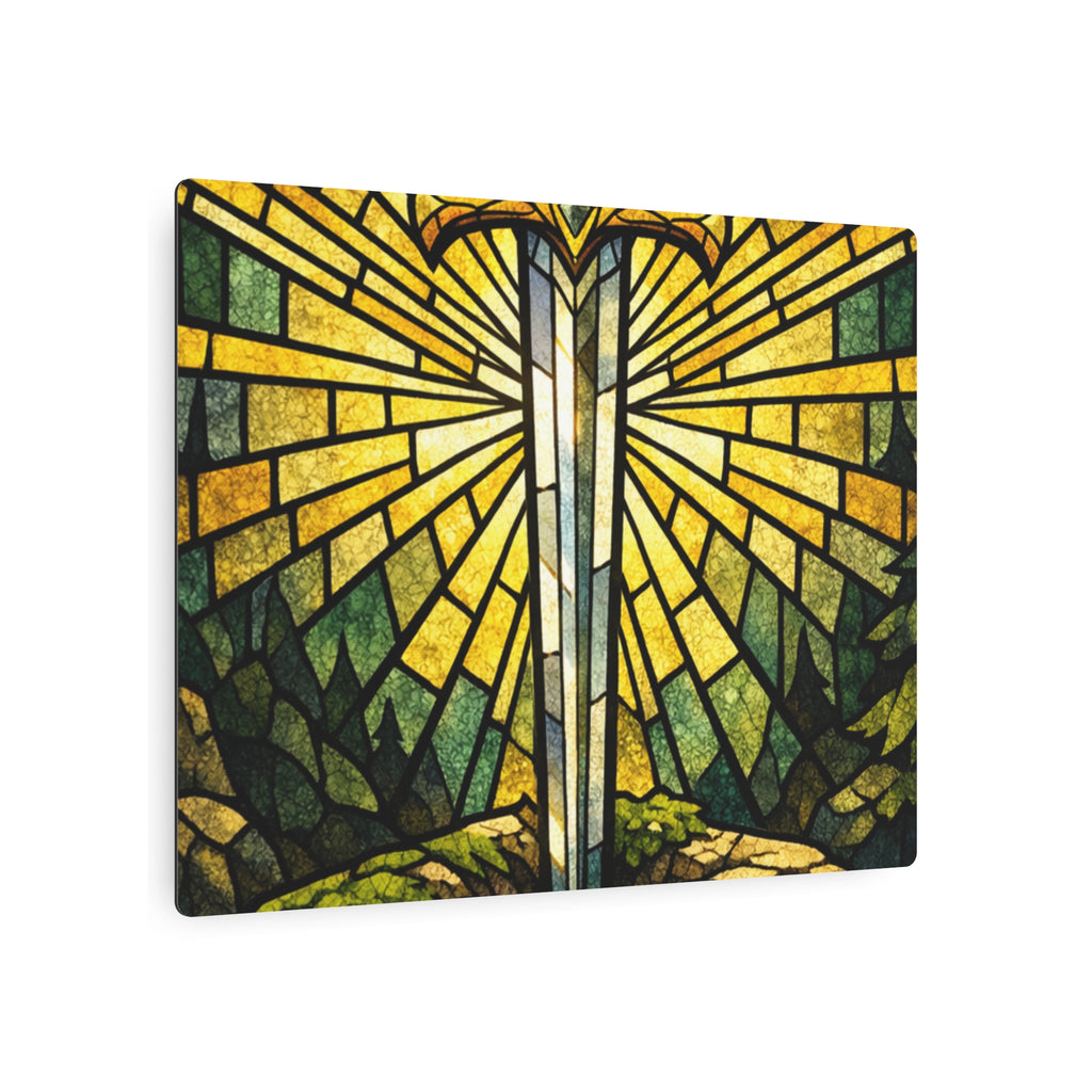 The Sovereign's Blade: Gothic Stained-Glass Art