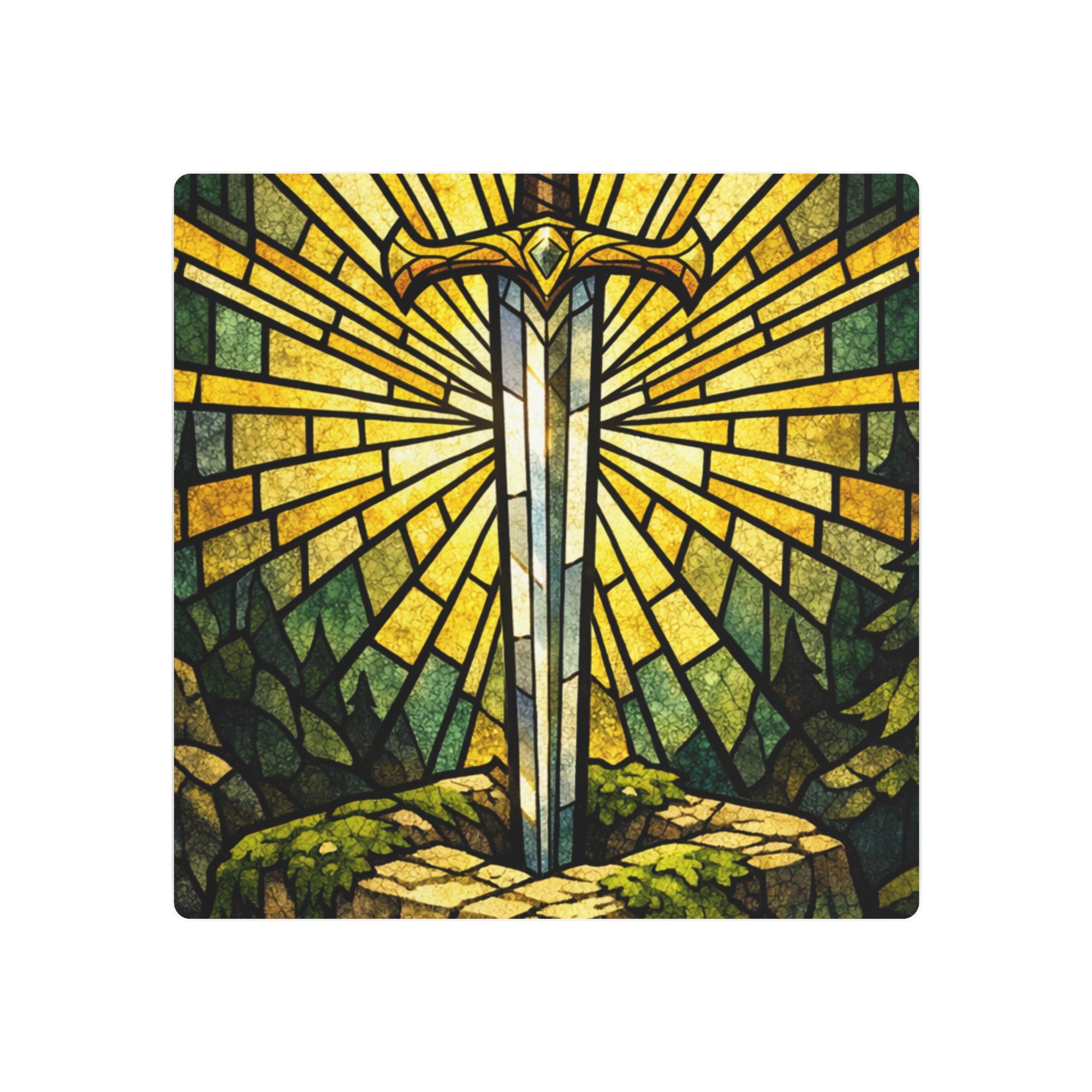 The Sovereign's Blade: Gothic Stained-Glass Art