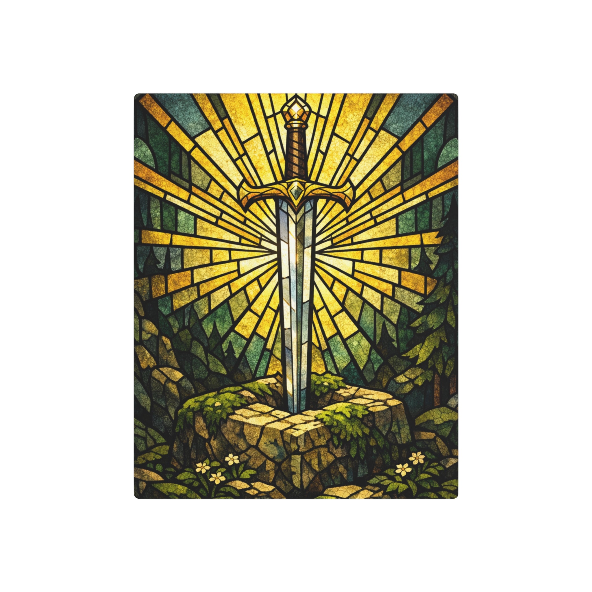 The Sovereign's Blade: Gothic Stained-Glass Art