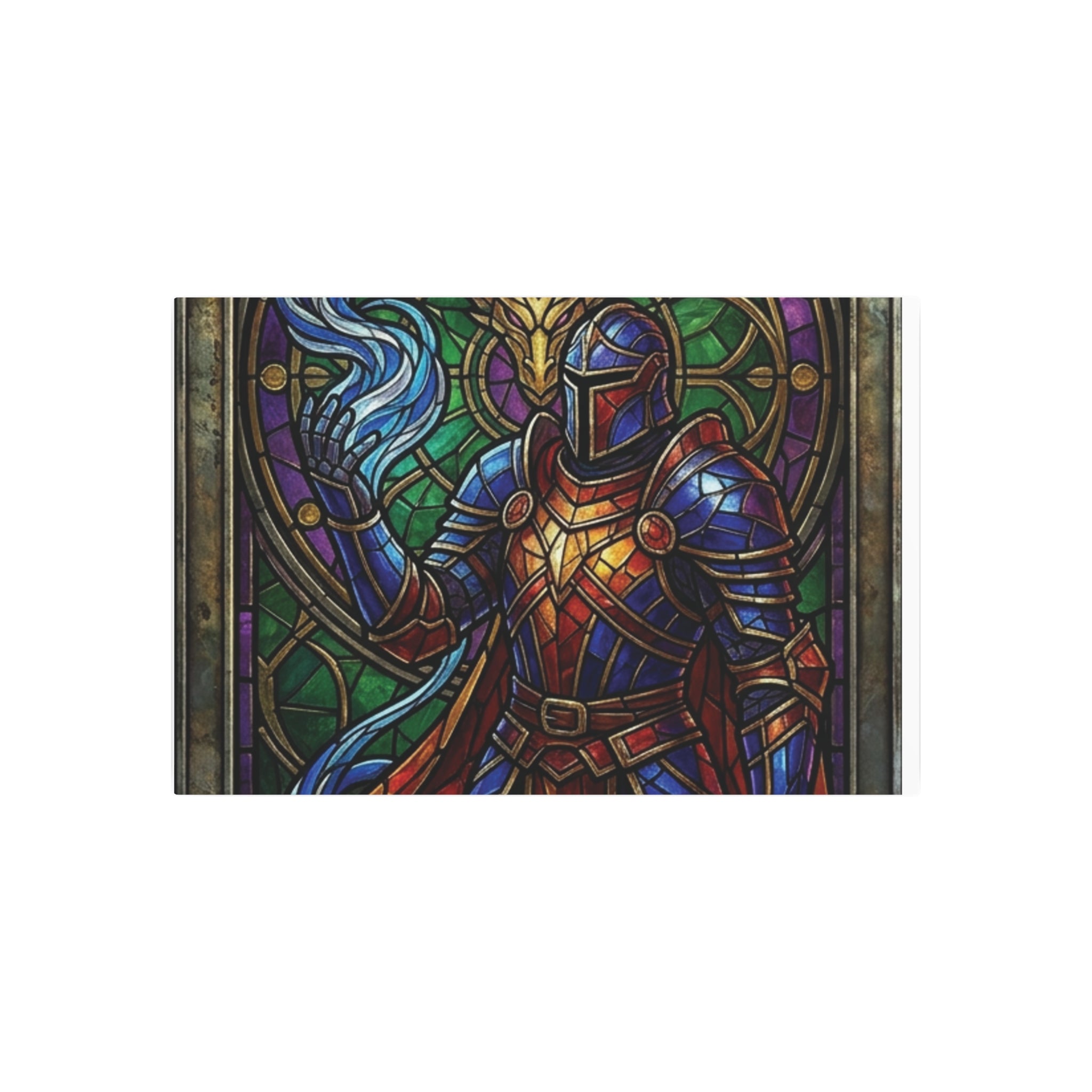 The Arcane Dragon-Knight – Stained-Glass Metal Print