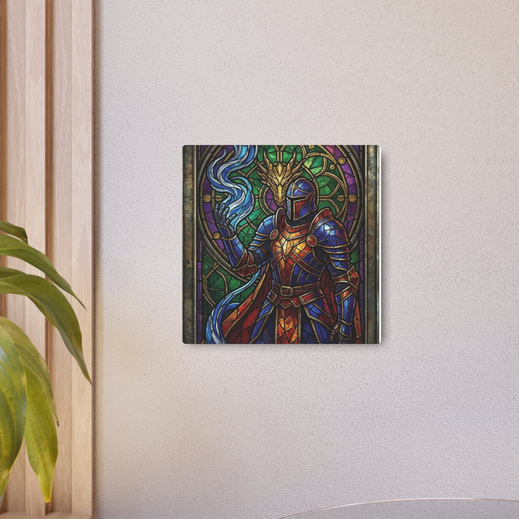 The Arcane Dragon-Knight – Stained-Glass Metal Print