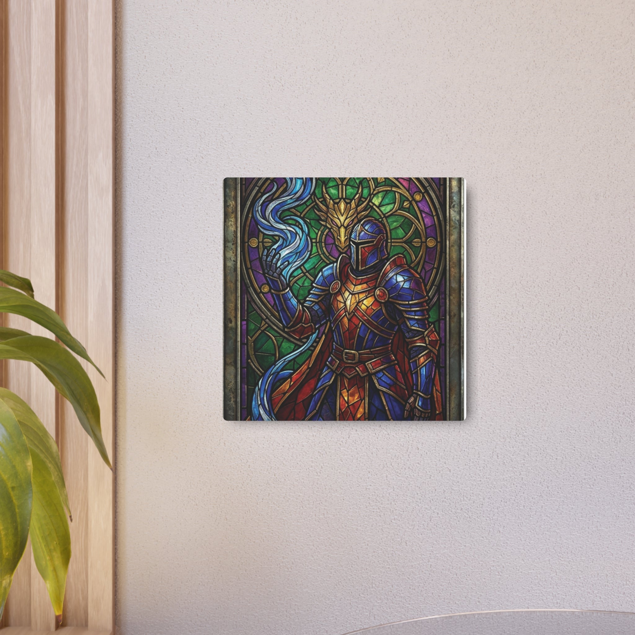 The Arcane Dragon-Knight – Stained-Glass Metal Print
