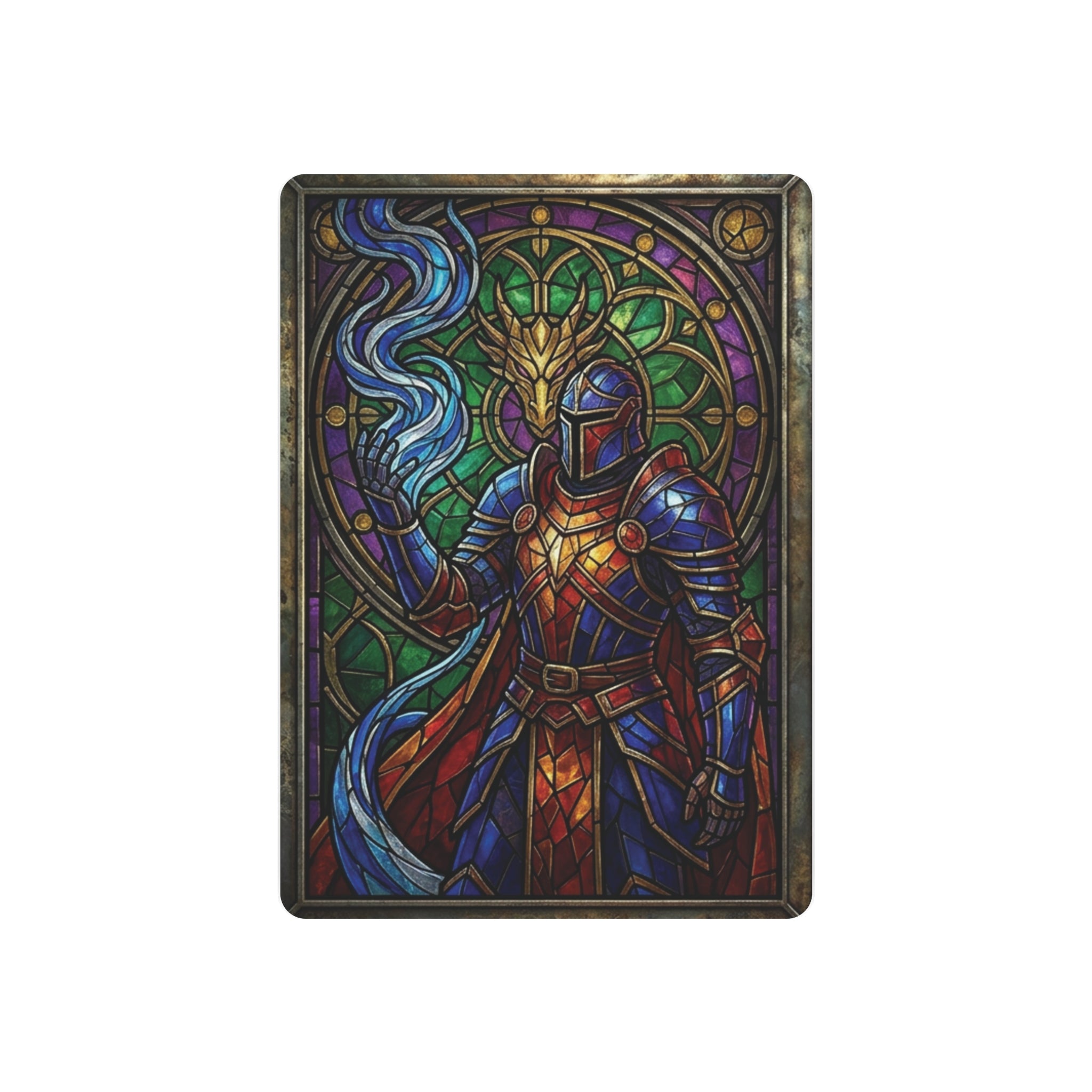 The Arcane Dragon-Knight – Stained-Glass Metal Print