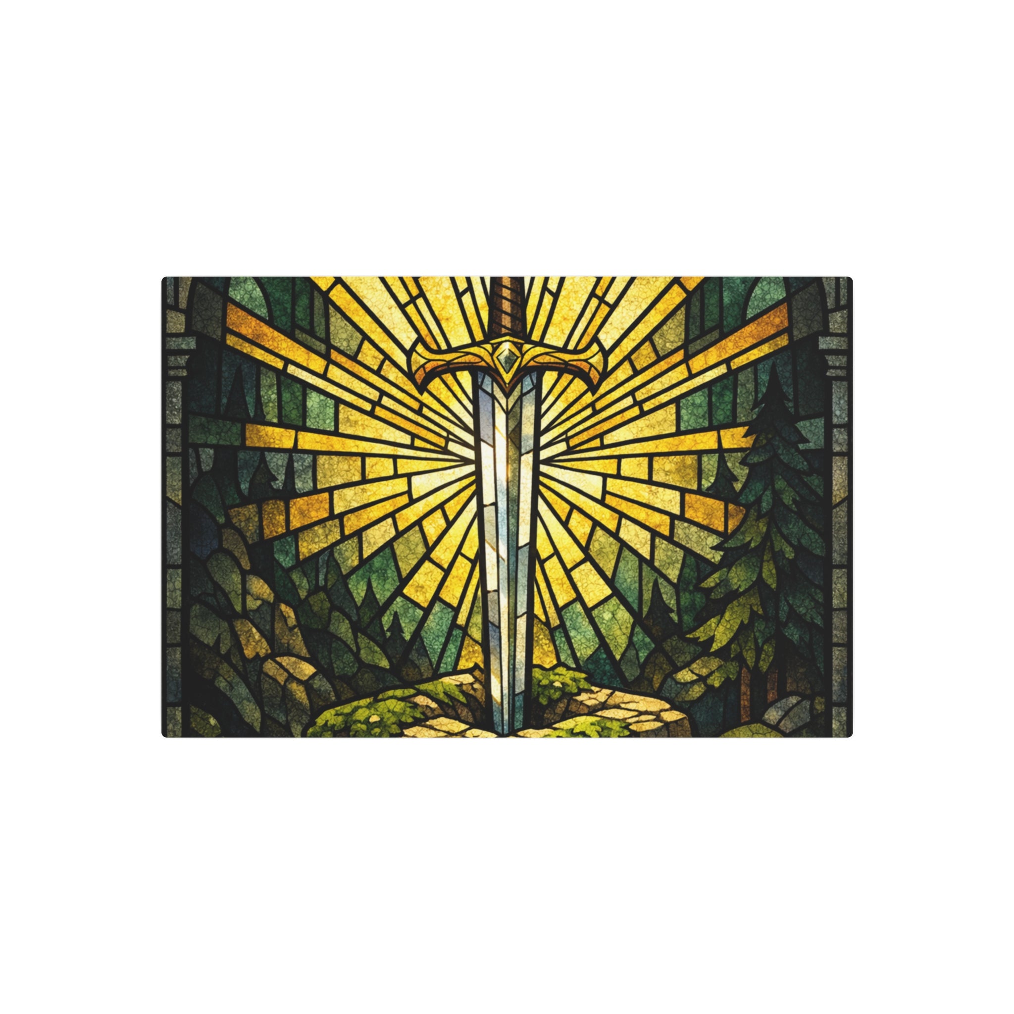 The Sovereign's Blade: Gothic Stained-Glass Art