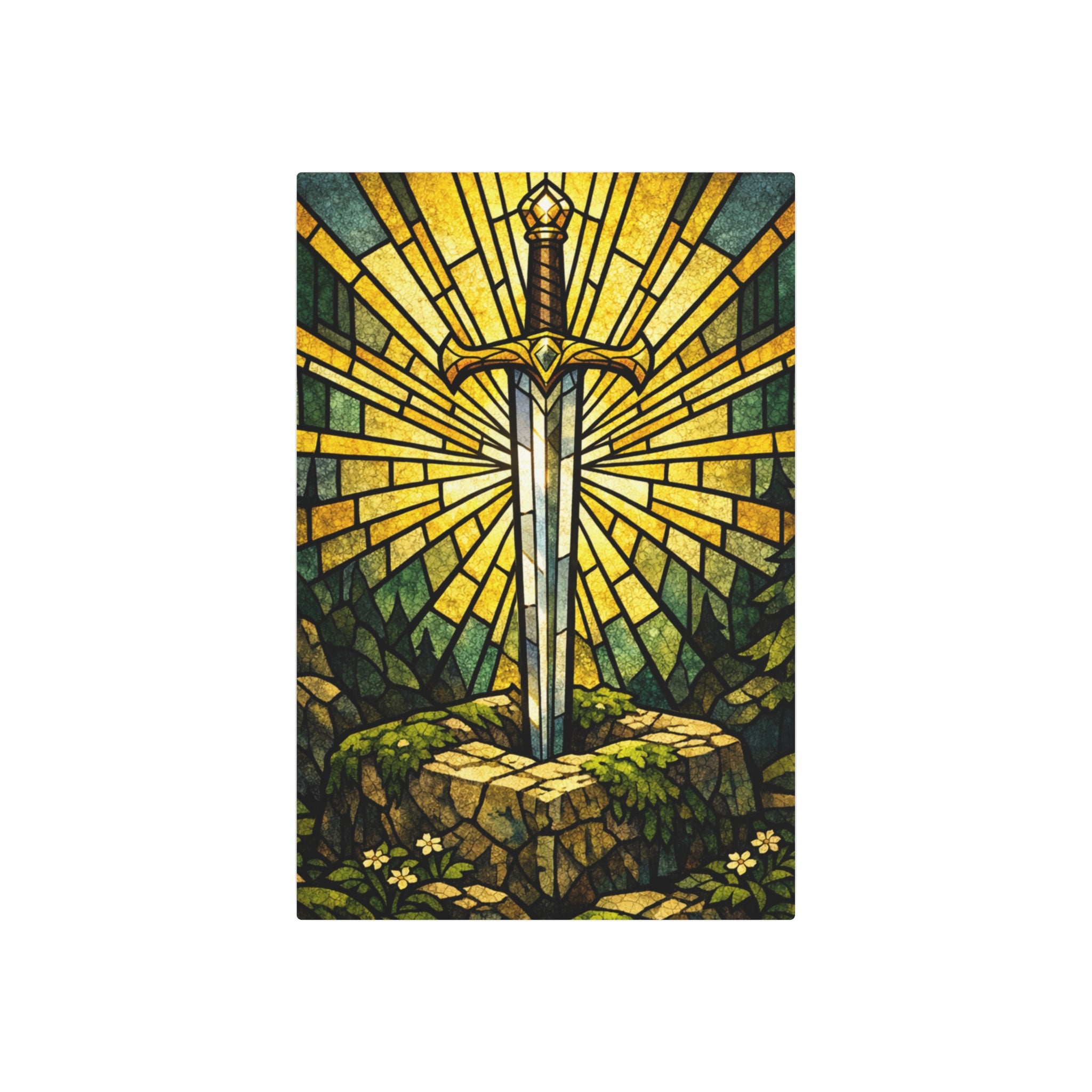 The Sovereign's Blade: Gothic Stained-Glass Art