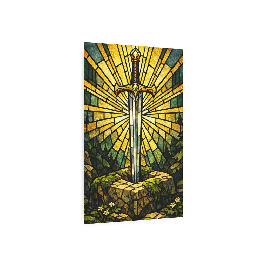 The Sovereign's Blade: Gothic Stained-Glass Art