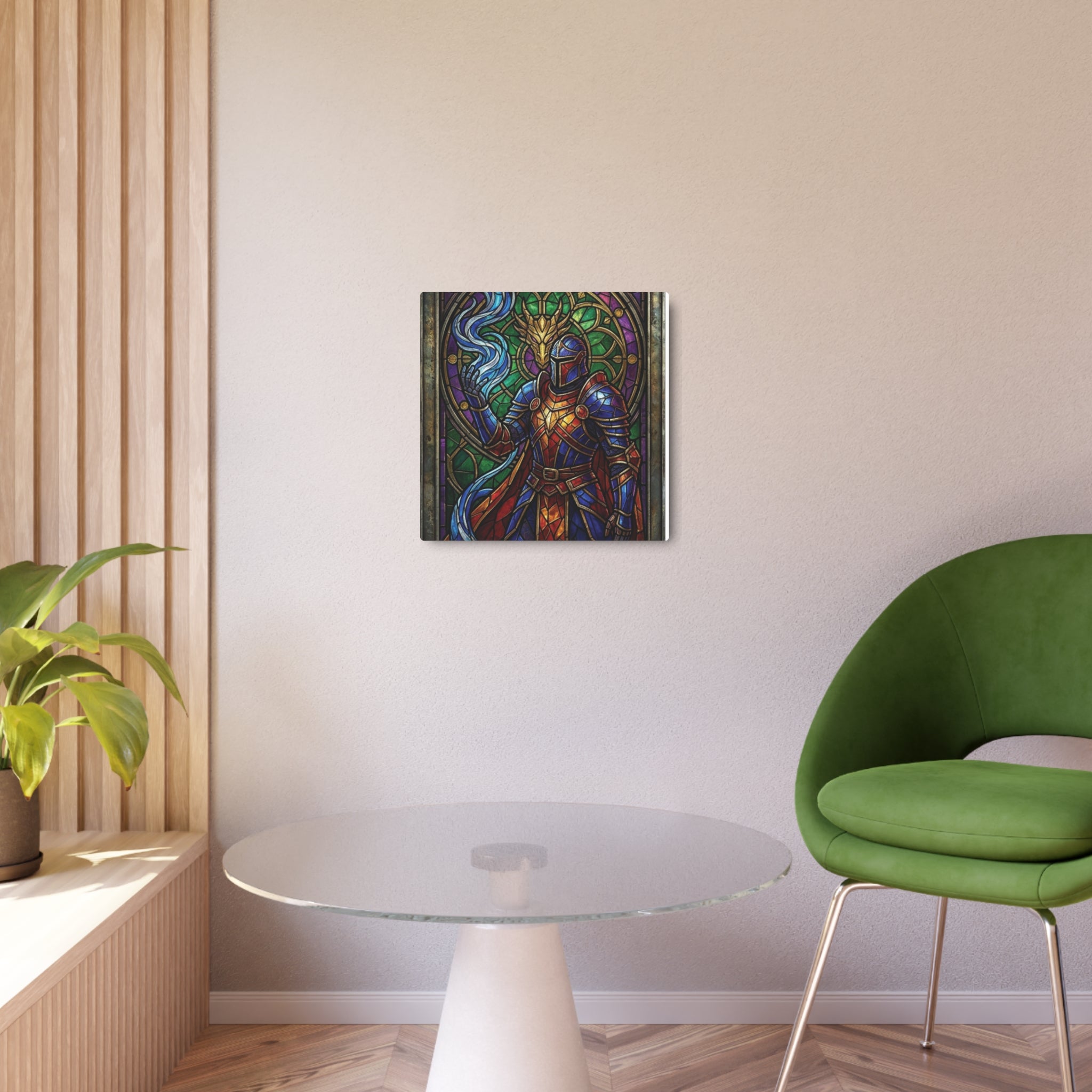 The Arcane Dragon-Knight – Stained-Glass Metal Print
