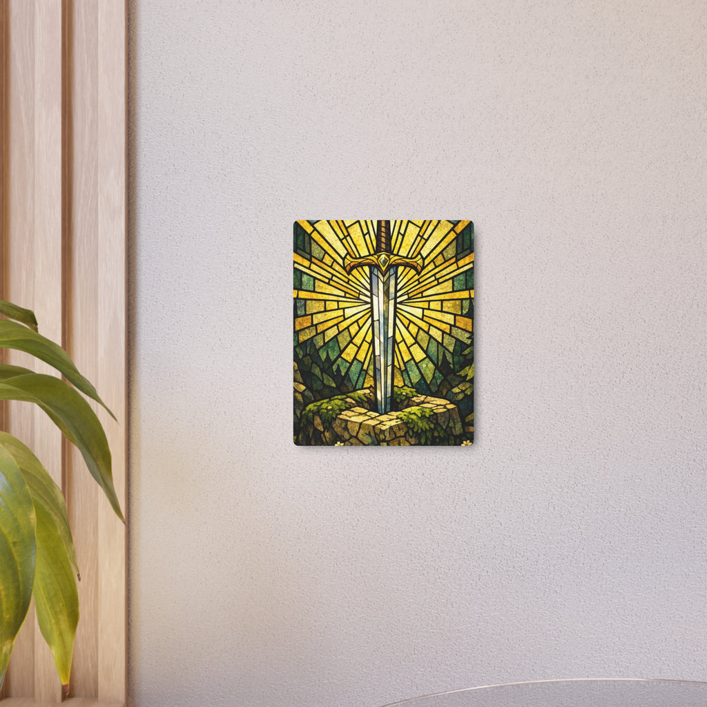 The Sovereign's Blade: Gothic Stained-Glass Art