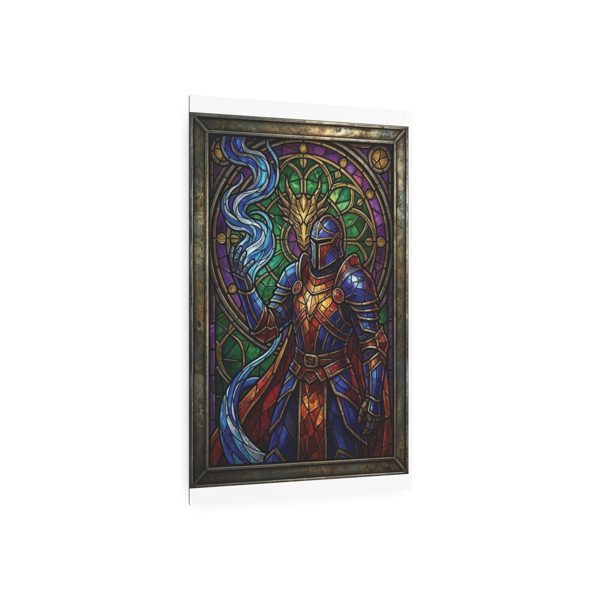 The Arcane Dragon-Knight – Stained-Glass Metal Print