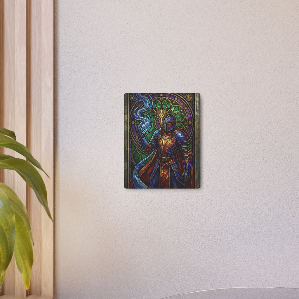 The Arcane Dragon-Knight – Stained-Glass Metal Print