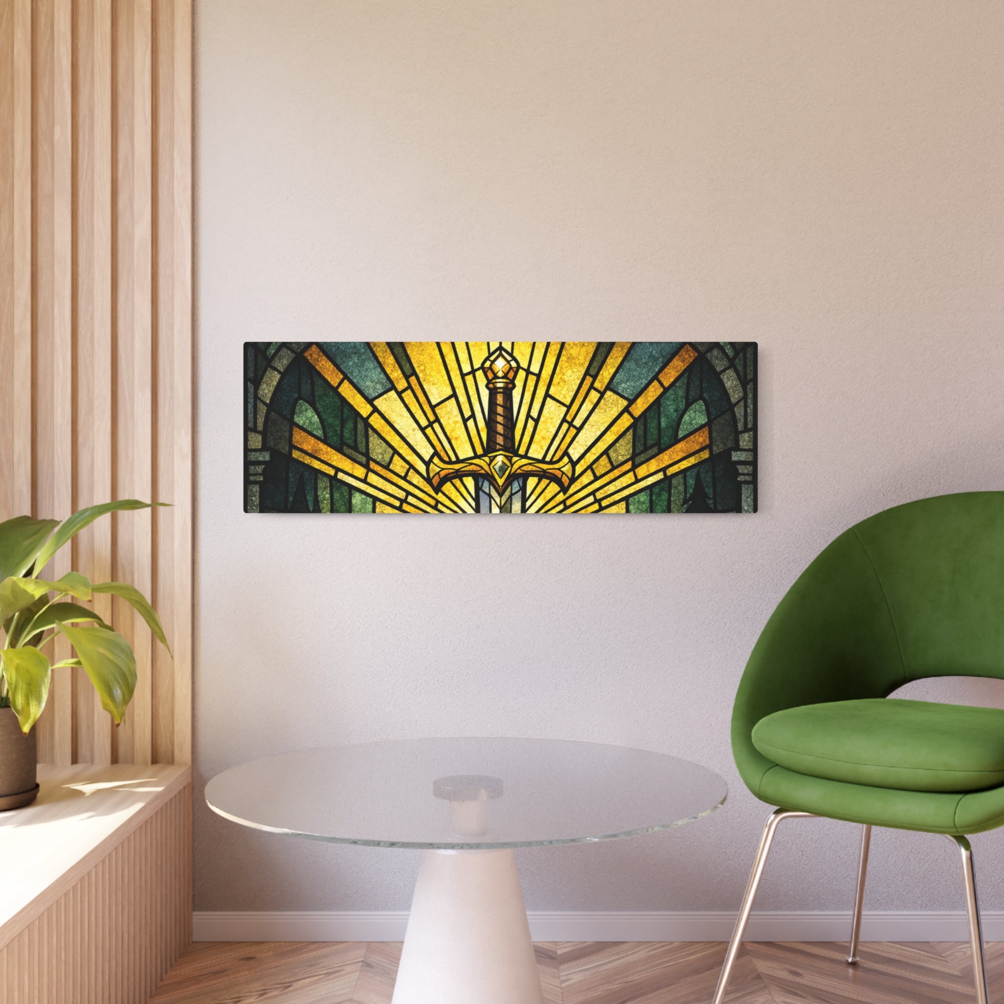 The Sovereign's Blade: Gothic Stained-Glass Art