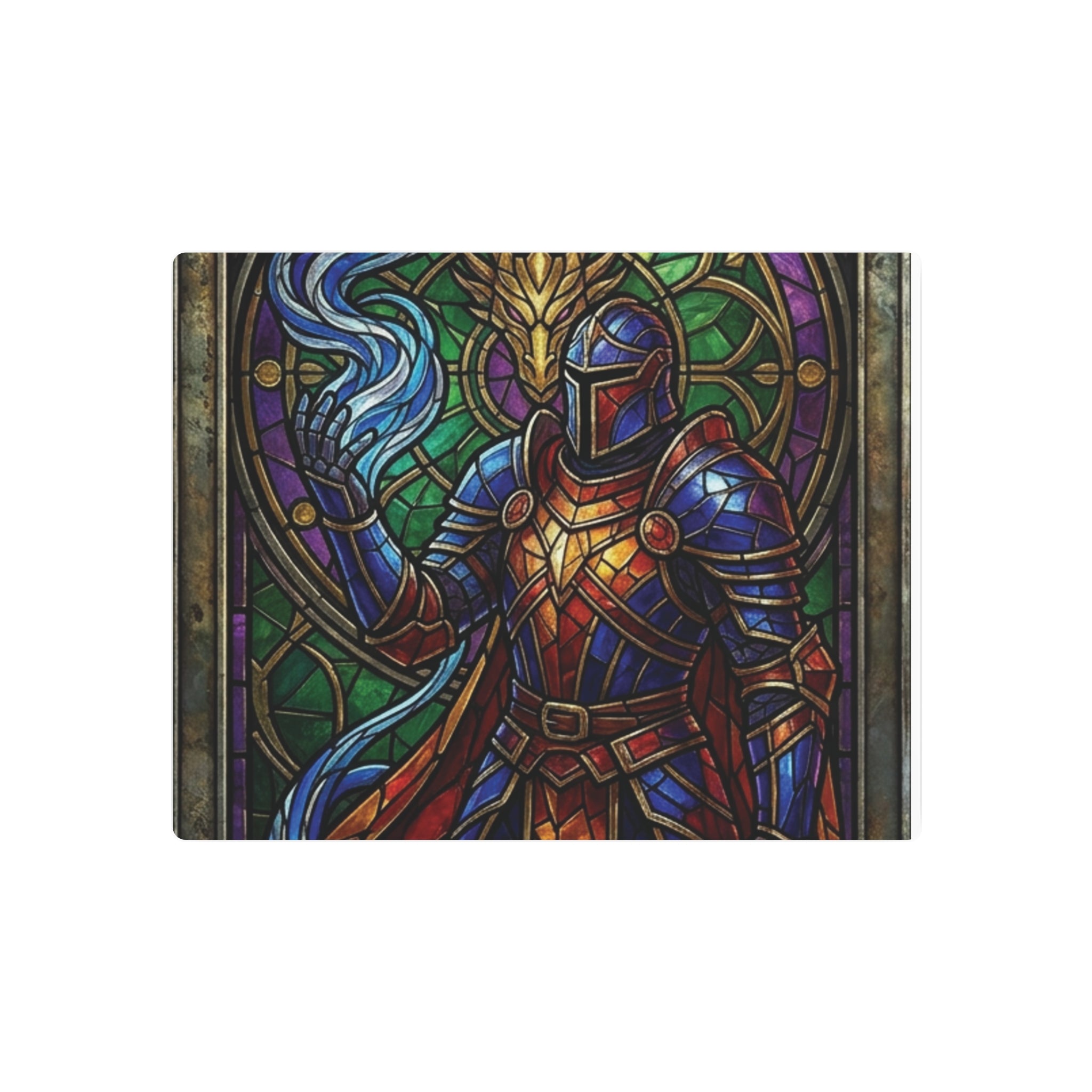 The Arcane Dragon-Knight – Stained-Glass Metal Print
