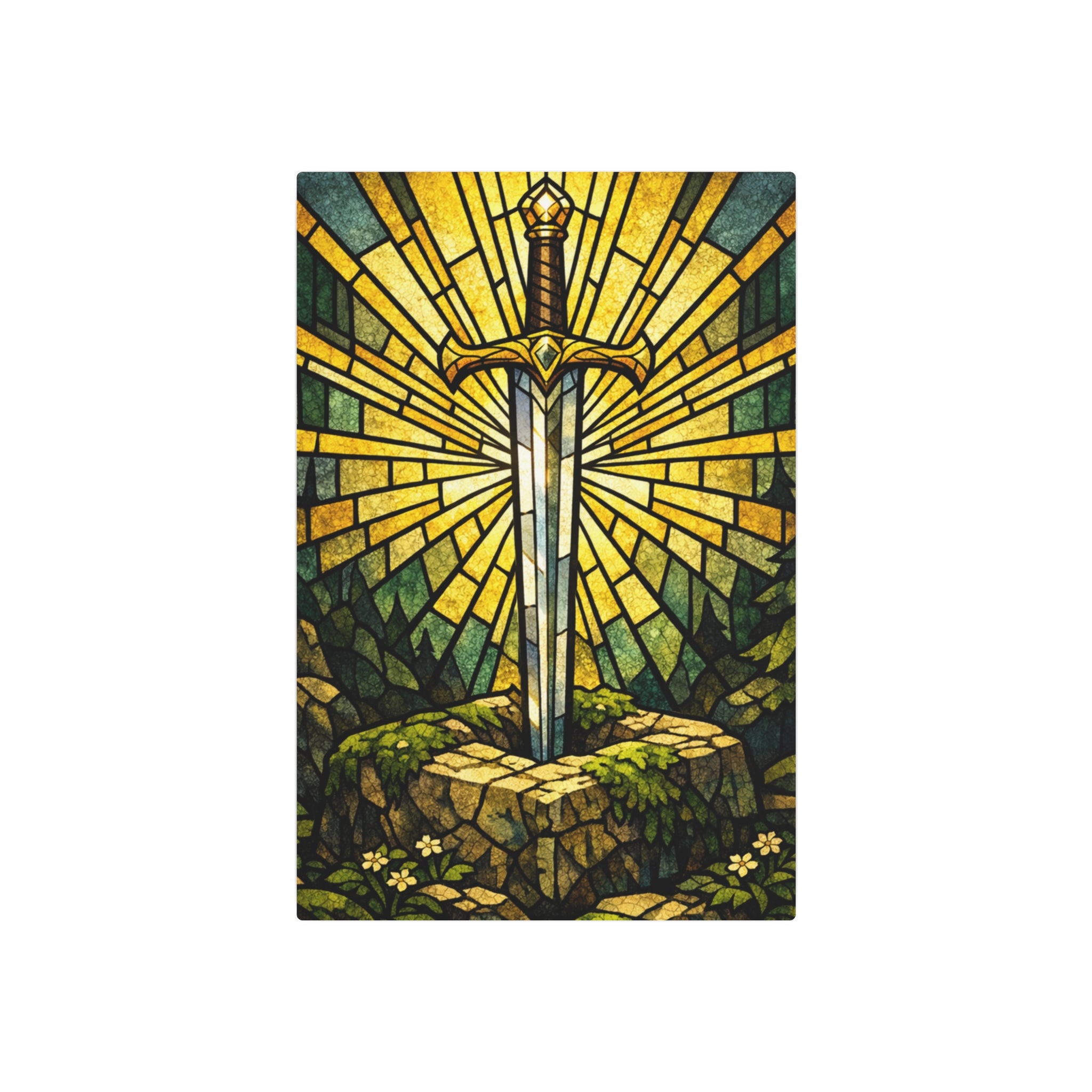 The Sovereign's Blade: Gothic Stained-Glass Art
