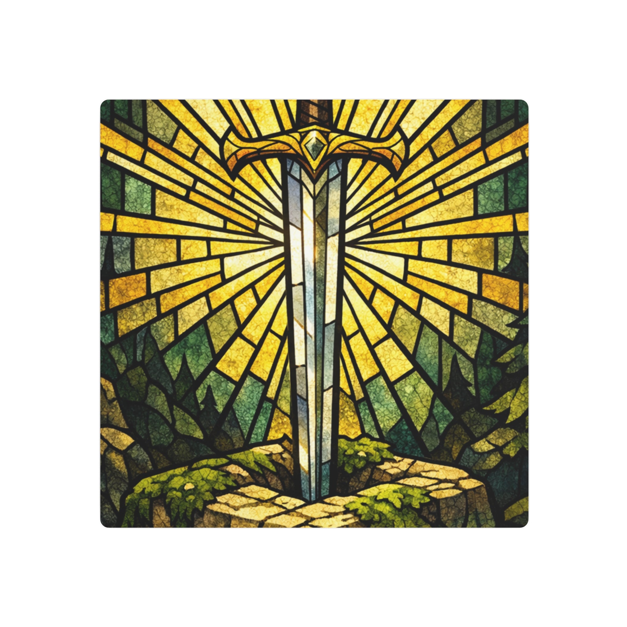 The Sovereign's Blade: Gothic Stained-Glass Art
