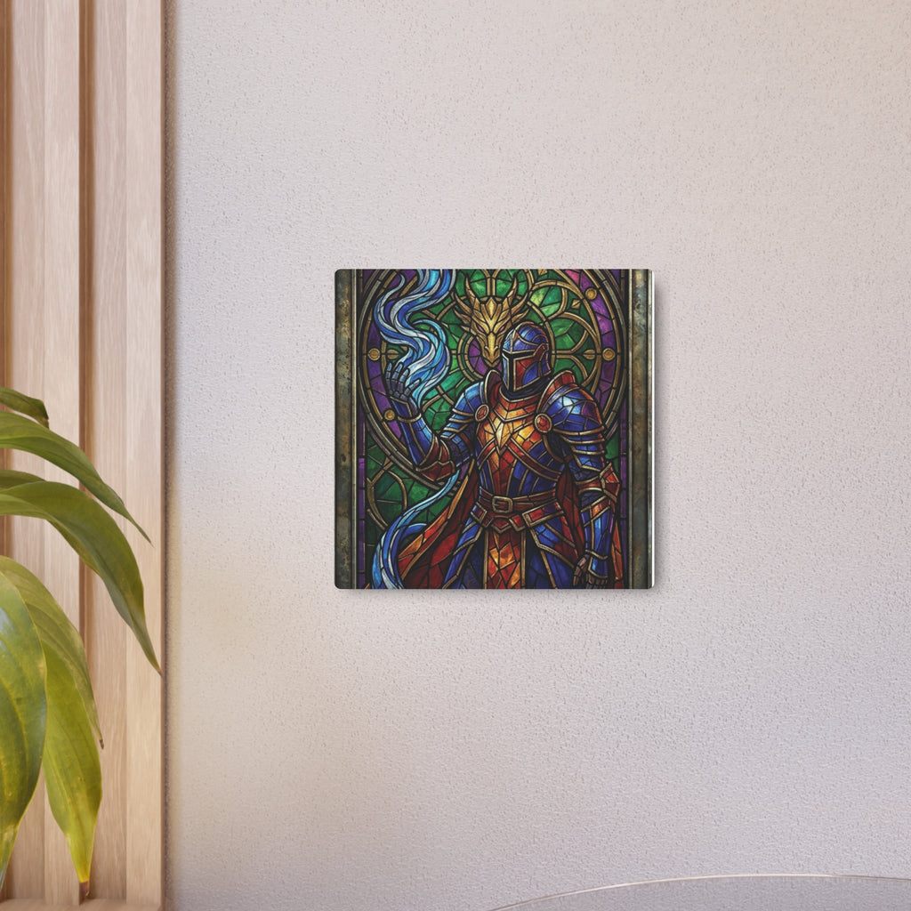 The Arcane Dragon-Knight – Stained-Glass Metal Print