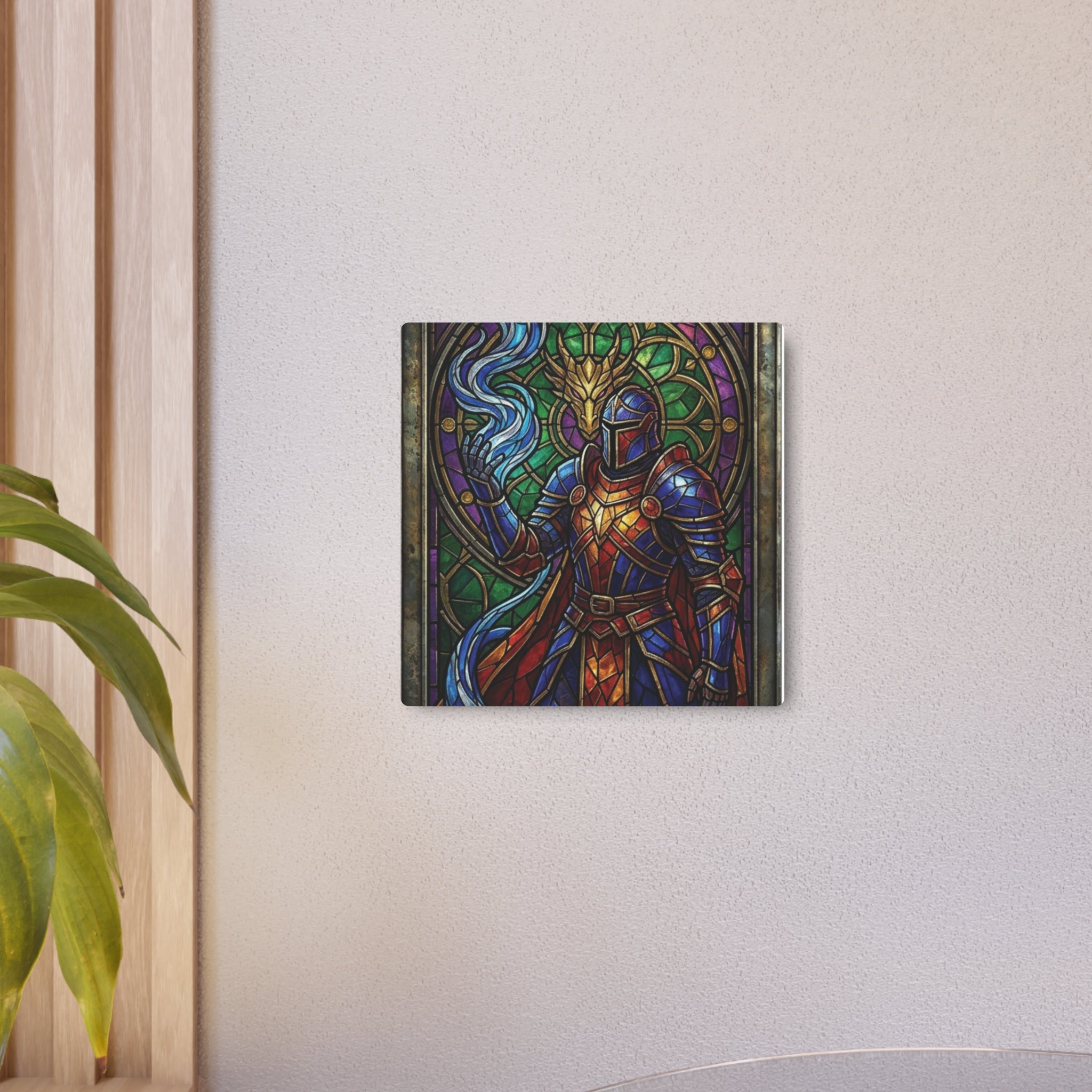 The Arcane Dragon-Knight – Stained-Glass Metal Print