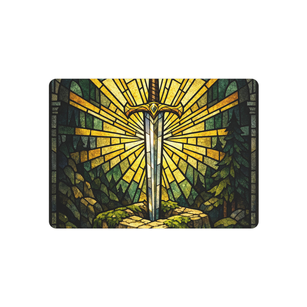 The Sovereign's Blade: Gothic Stained-Glass Art