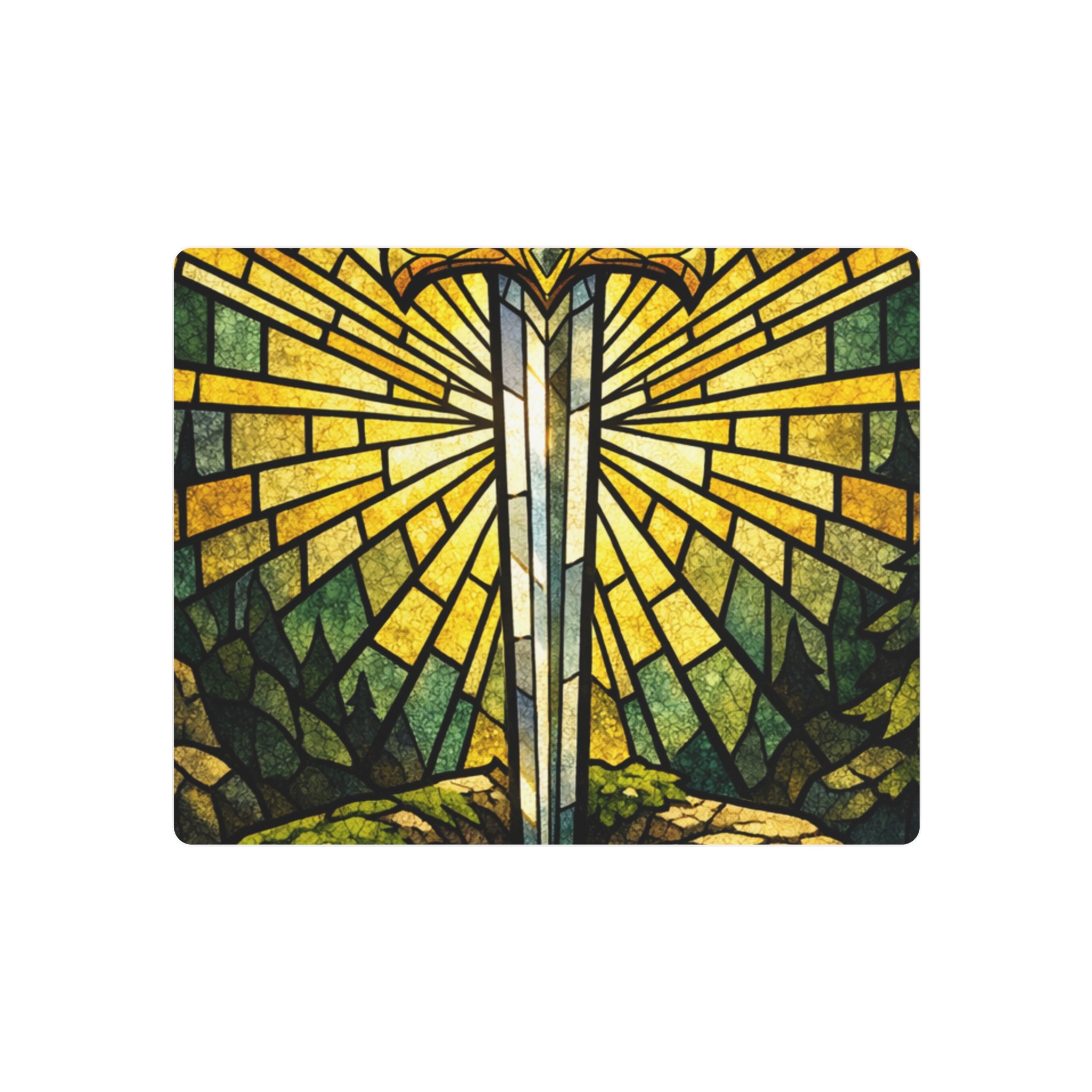 The Sovereign's Blade: Gothic Stained-Glass Art