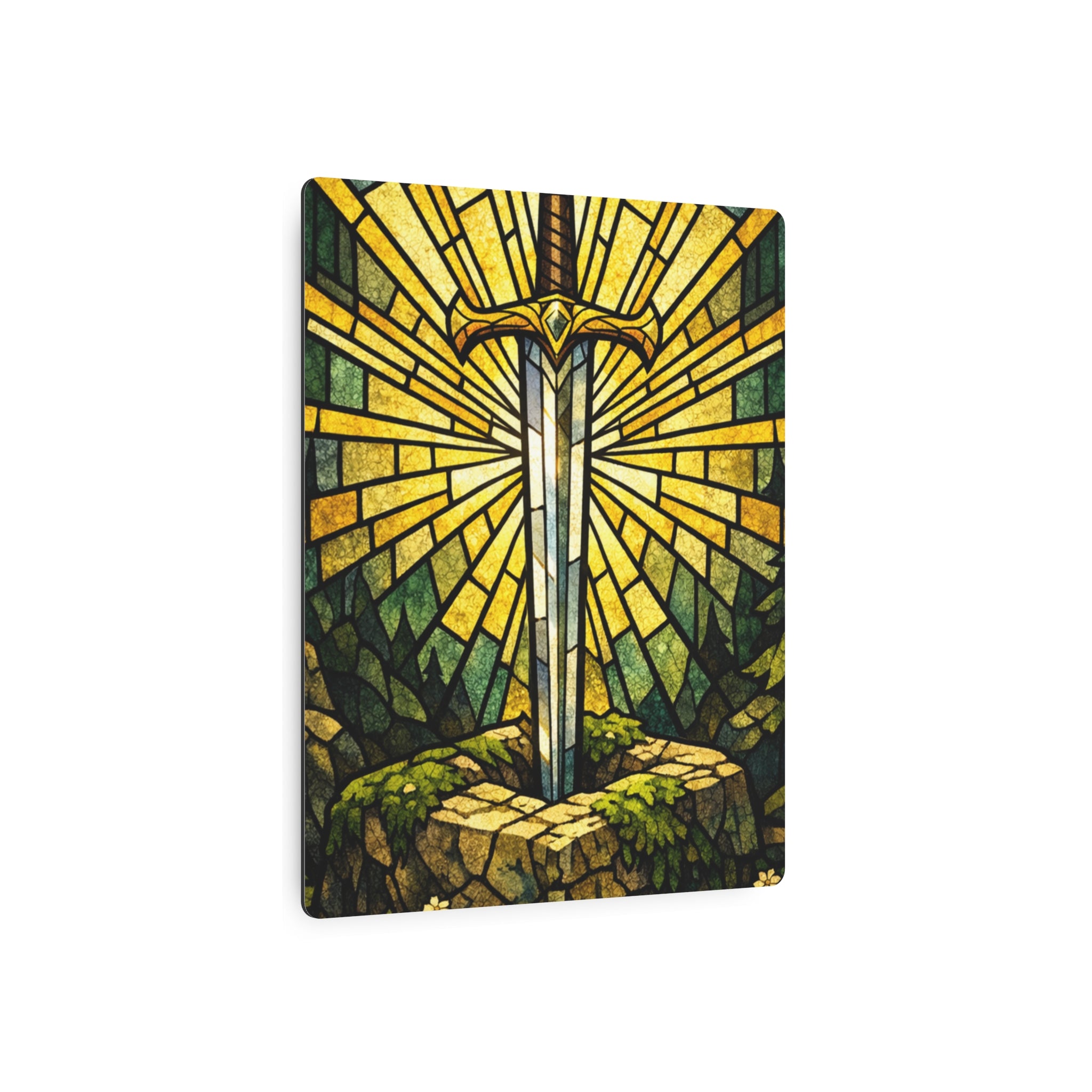 The Sovereign's Blade: Gothic Stained-Glass Art