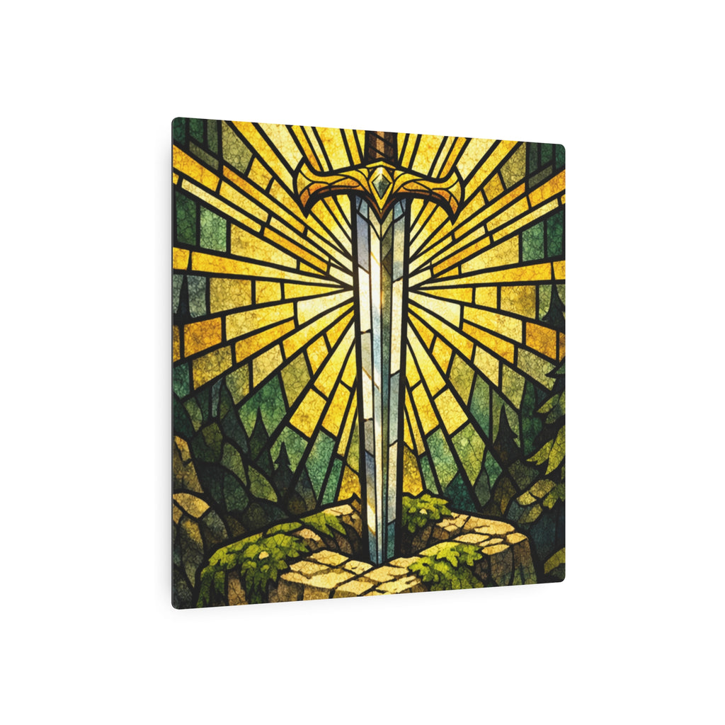 The Sovereign's Blade: Gothic Stained-Glass Art