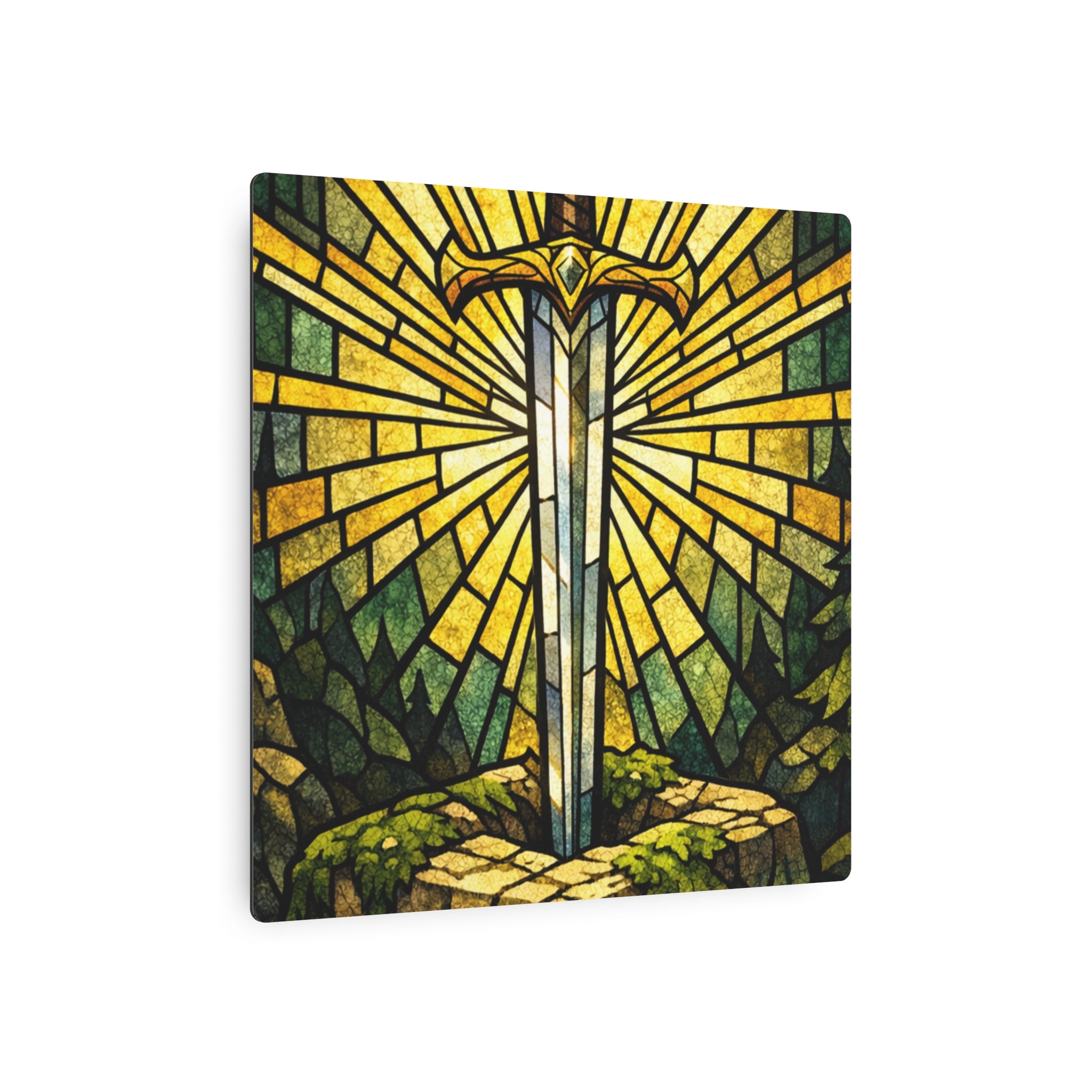 The Sovereign's Blade: Gothic Stained-Glass Art