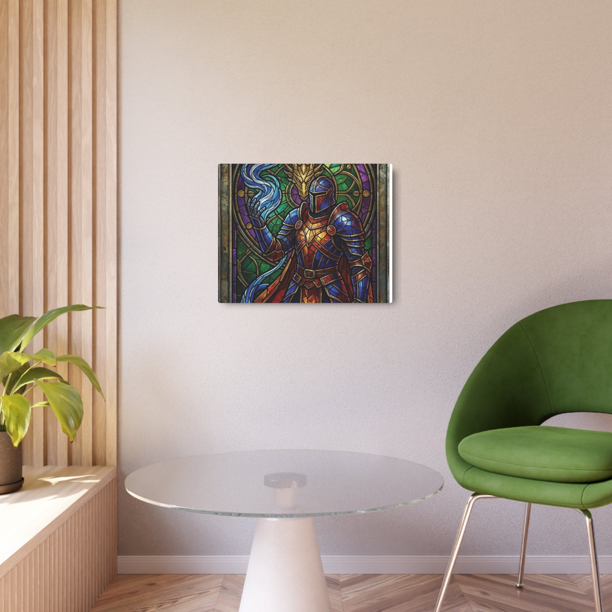 The Arcane Dragon-Knight – Stained-Glass Metal Print